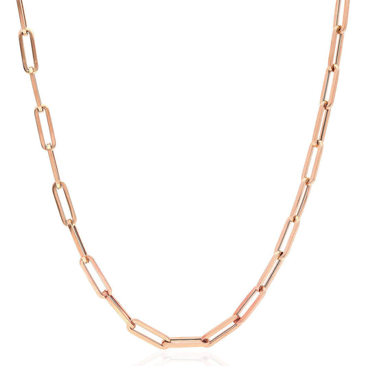 14K Rose Gold 4mm Paperclip Elongated Open Chain (Hollow) 14"-30"