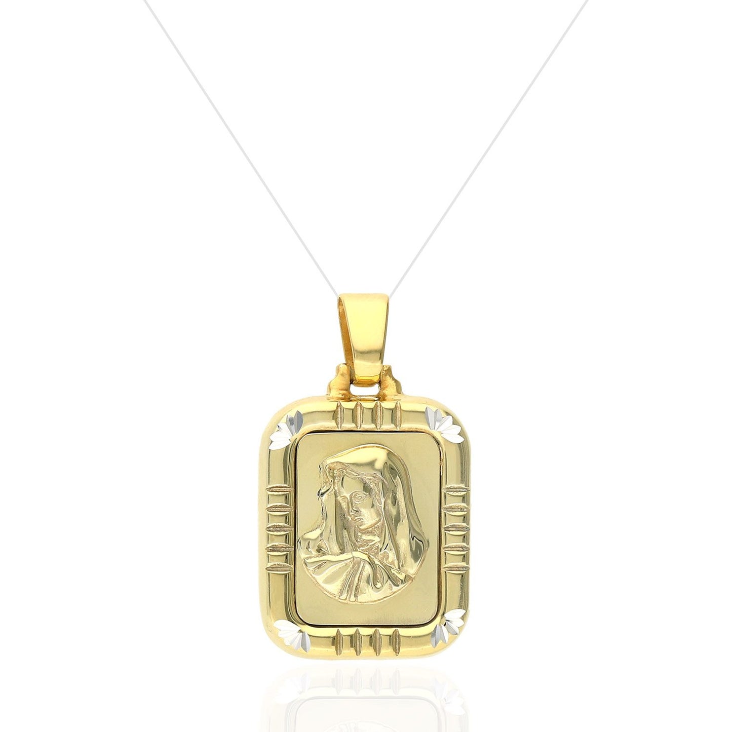 Yellow Gold Over 925 Silver Diamond Cut Holy Mary Rectangle Prayer Pendant