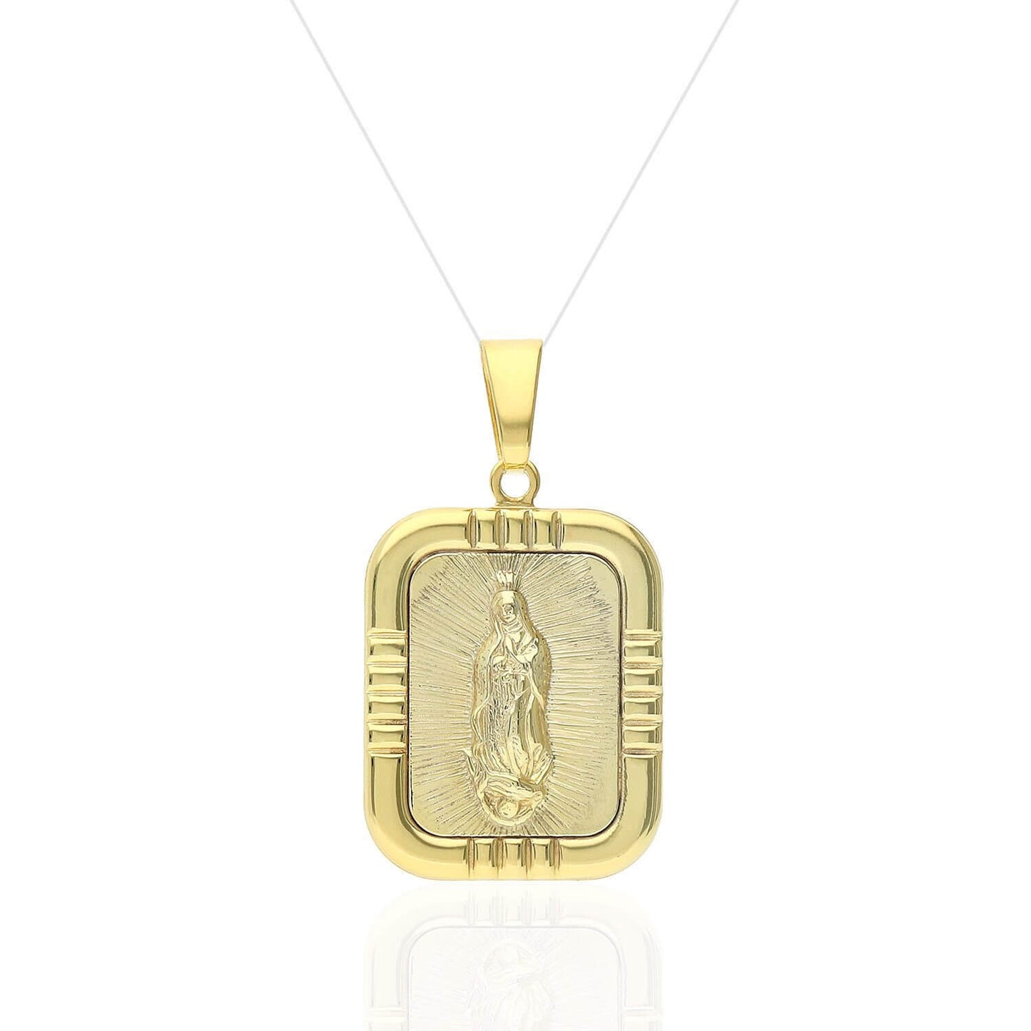 Yellow Gold Over Silver Rectangle Our Lady Of Guadalupe Medallion Pendant 1.5"