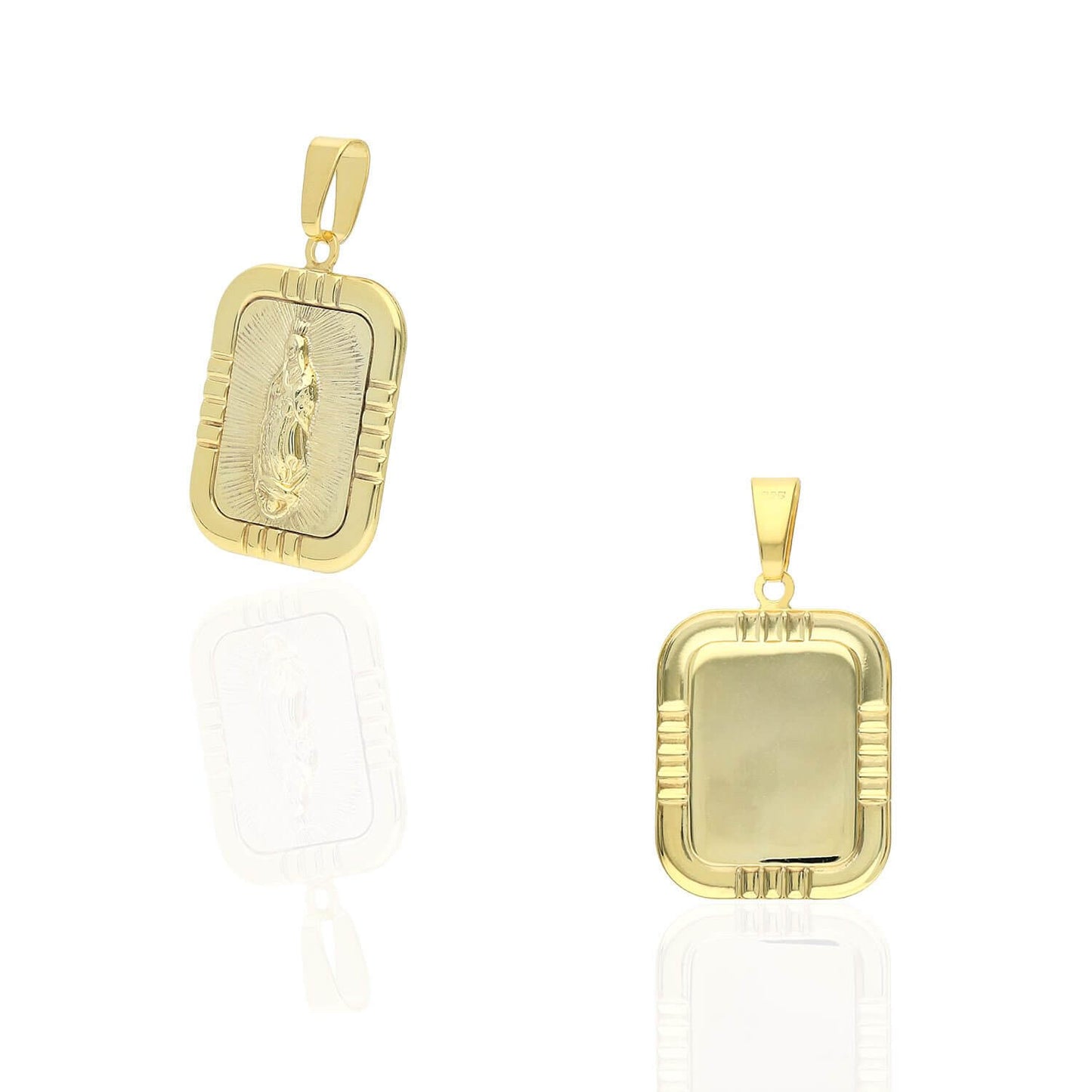 Yellow Gold Over Silver Rectangle Our Lady Of Guadalupe Medallion Pendant 1.5"