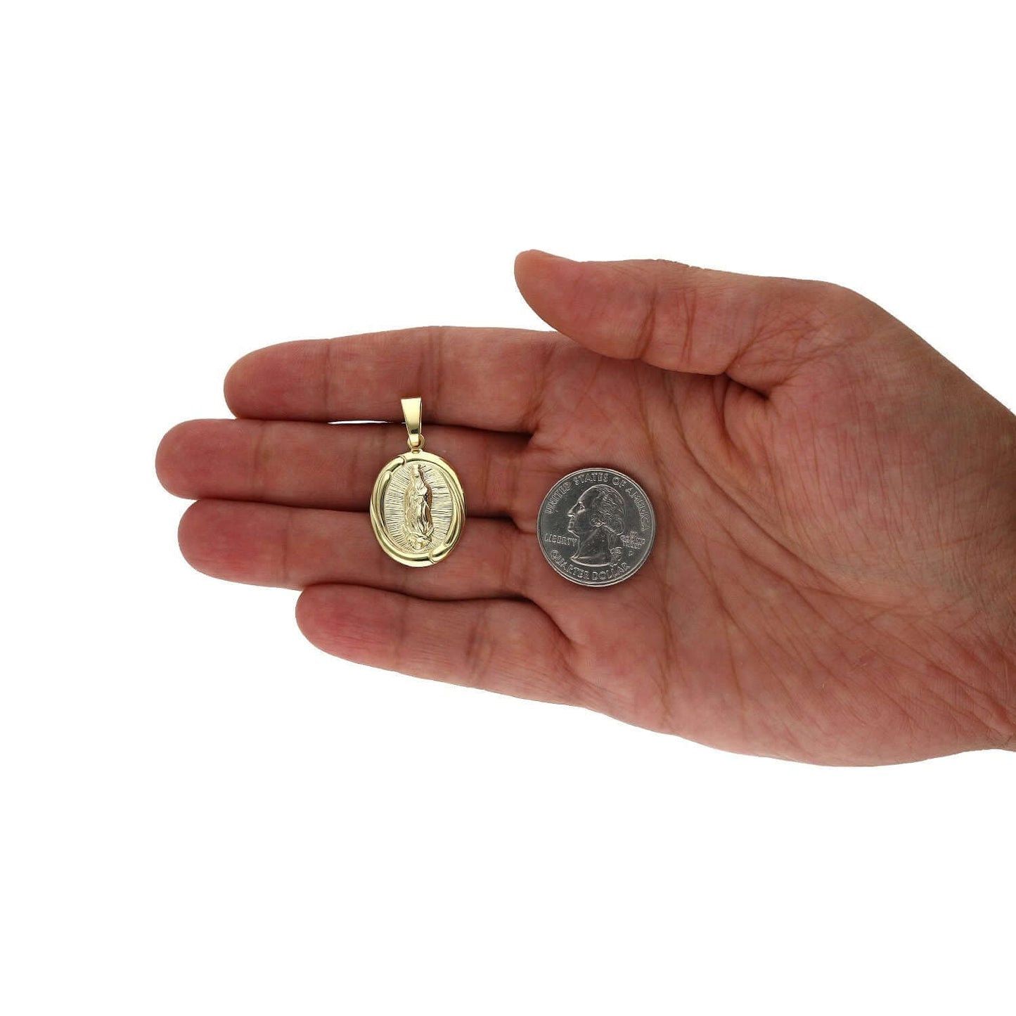 Yellow Gold Over 925 Silver Our Lady Of Guadalupe Oval Medallion Pendant