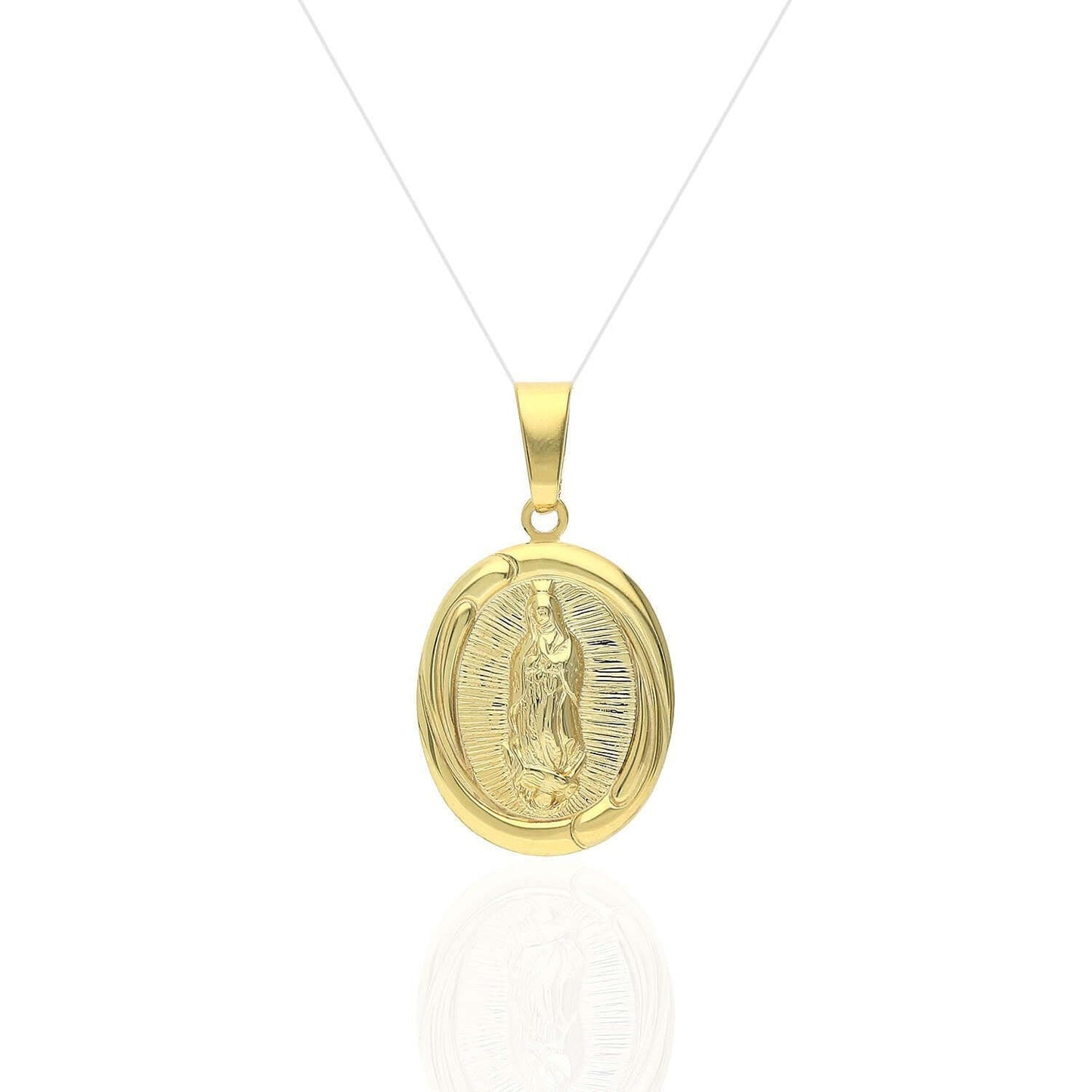 Yellow Gold Over 925 Silver Our Lady Of Guadalupe Oval Medallion Pendant
