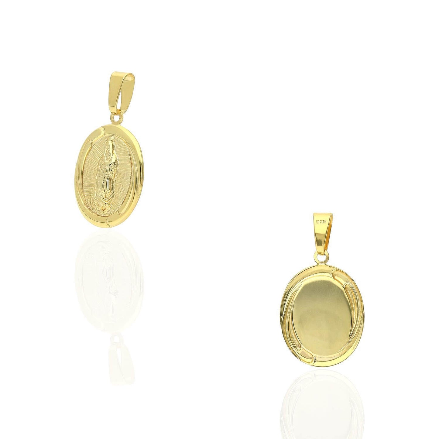 Yellow Gold Over 925 Silver Our Lady Of Guadalupe Oval Medallion Pendant