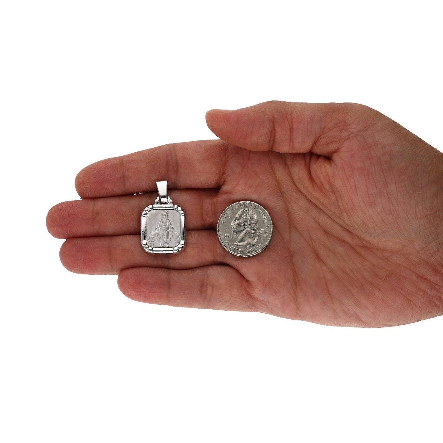 925 Sterling Silver Miraculous Virgin Mary Square Solid Medal Pendant
