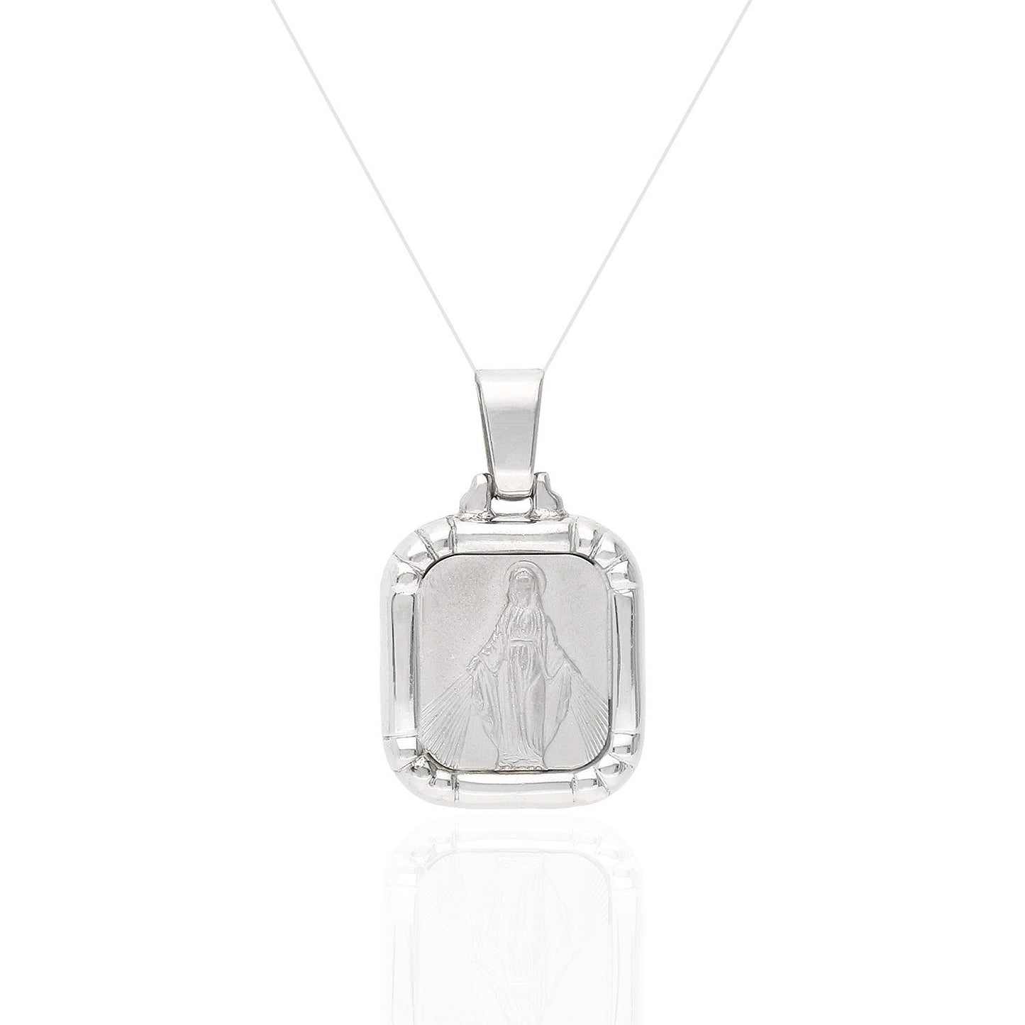 925 Sterling Silver Miraculous Virgin Mary Square Solid Medal Pendant