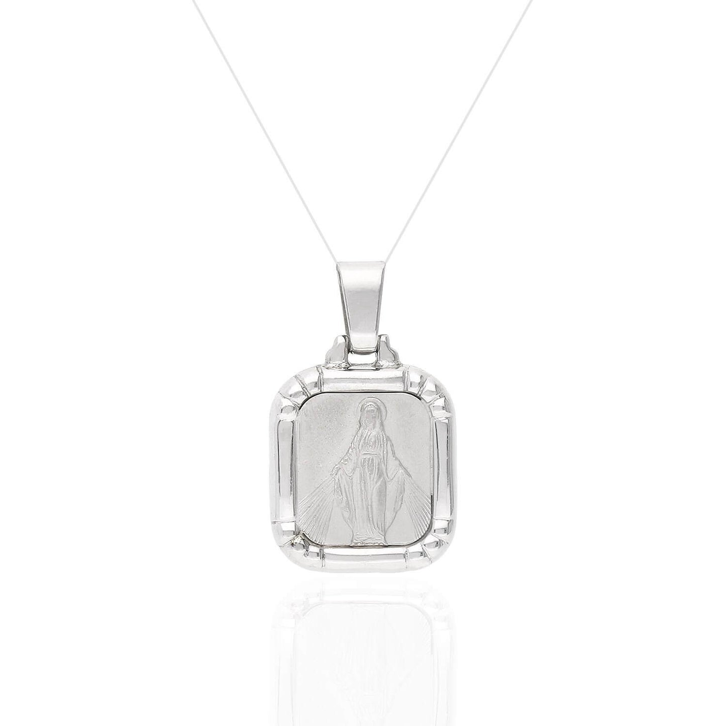 925 Sterling Silver Miraculous Virgin Mary Square Solid Medal Pendant