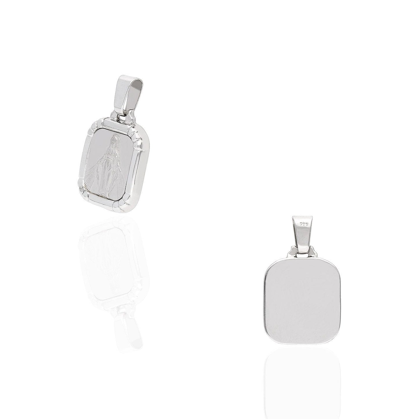 925 Sterling Silver Miraculous Virgin Mary Square Solid Medal Pendant