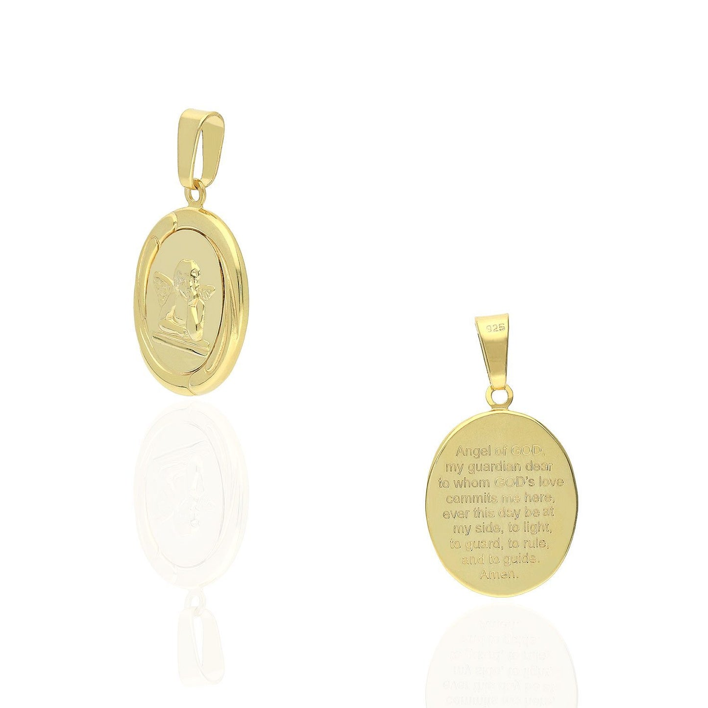 Gold Over Sterling Silver Guardian Angel Medal Prayer Pendant