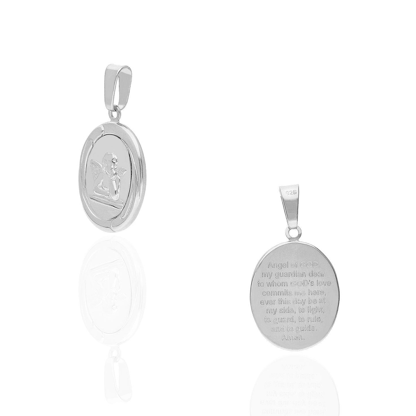 Gold Over Sterling Silver Guardian Angel Medal Prayer Pendant