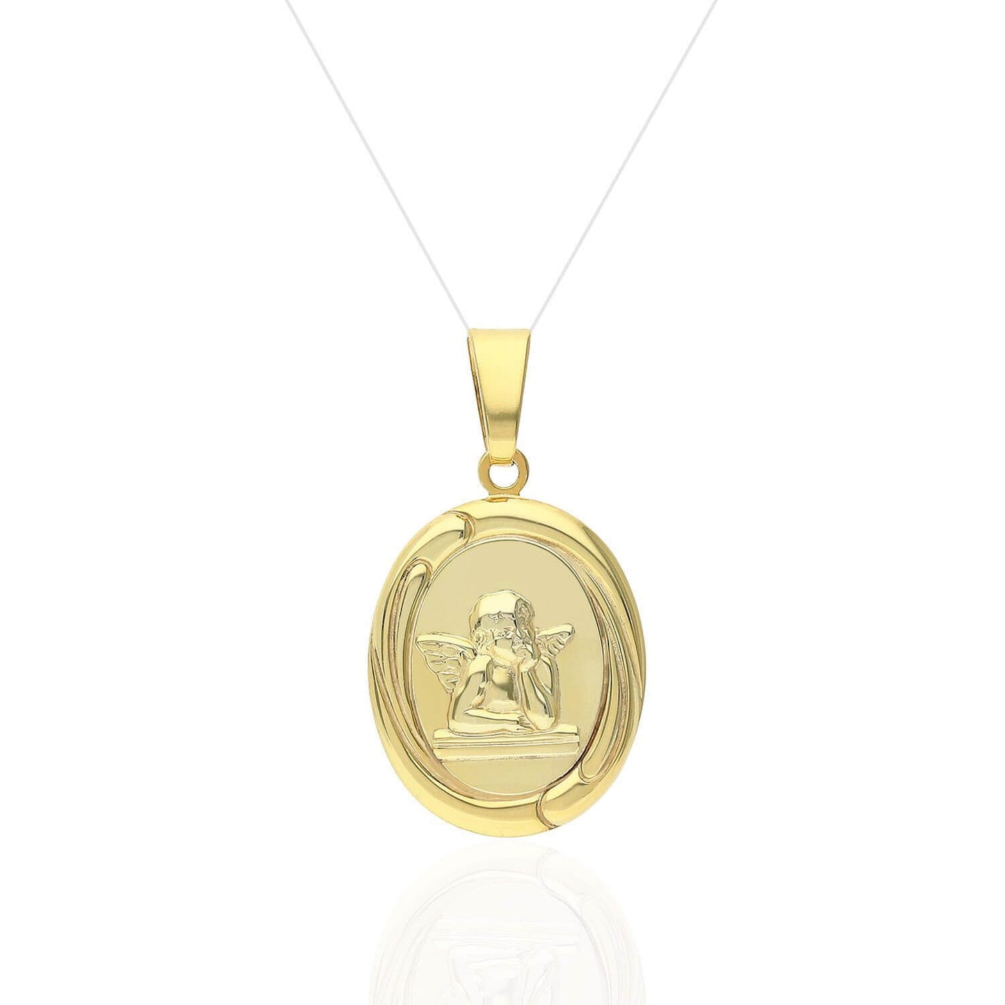 Yellow Gold Over Sterling Silver Guardian Angel Oval Medallion Pendant