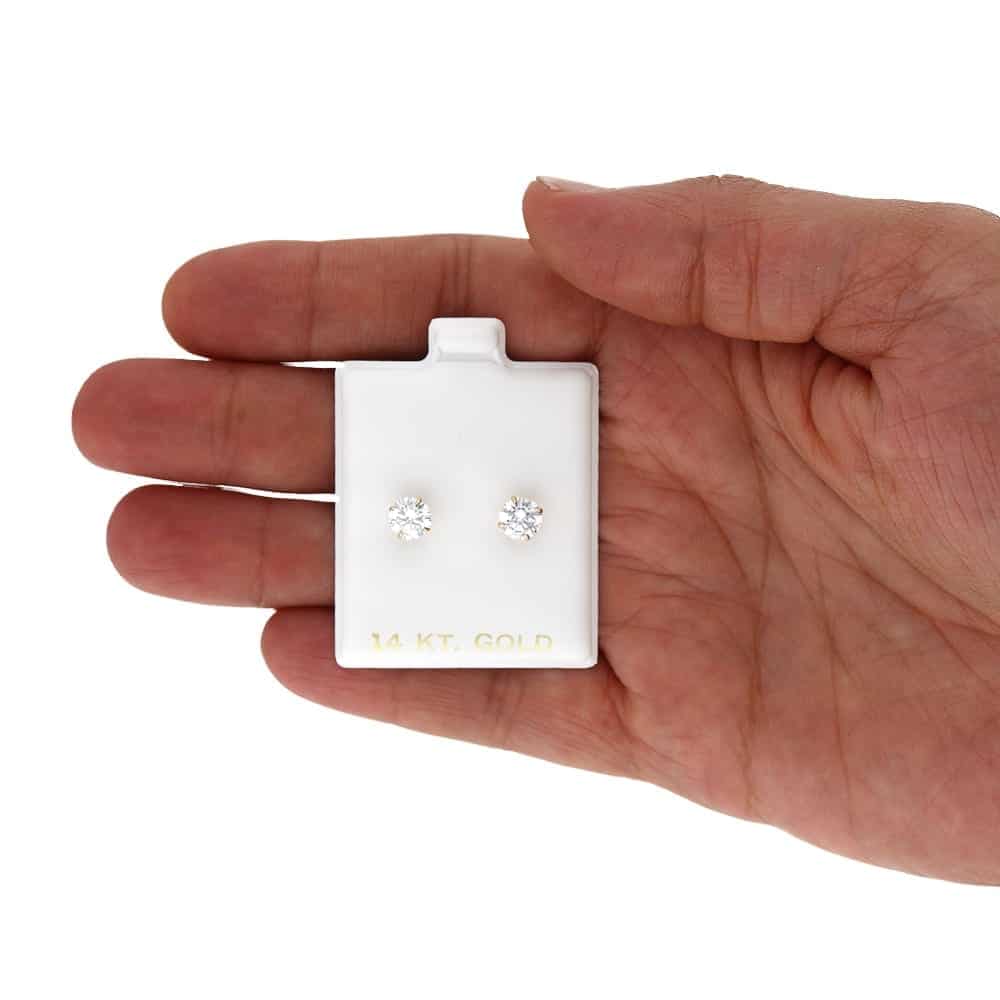2Ct CZ 14K Yellow Gold Round Stud Screw Back Earrings 6mm