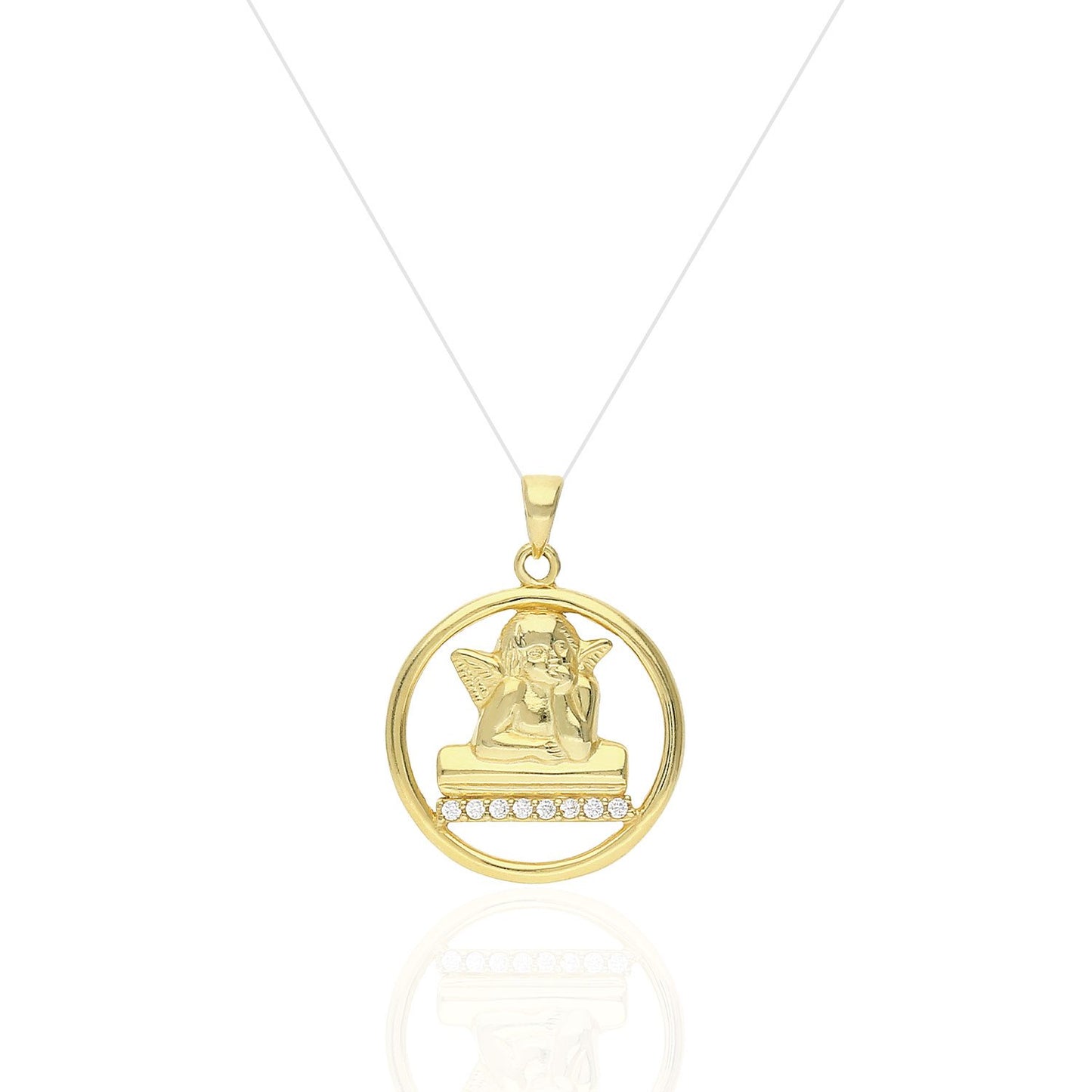 Yellow Gold Over Sterling Silver White Zirconia Guardian Angel Pendant