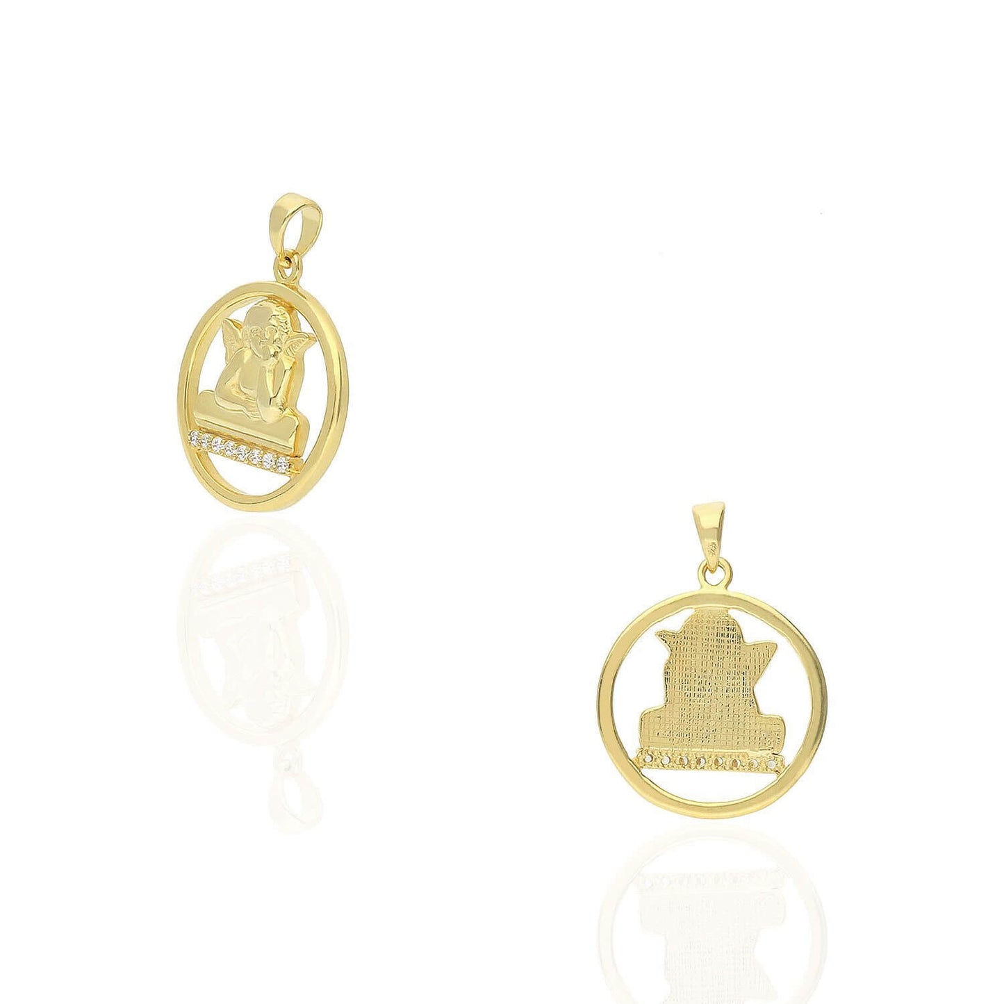 Yellow Gold Over Sterling Silver White Zirconia Guardian Angel Pendant