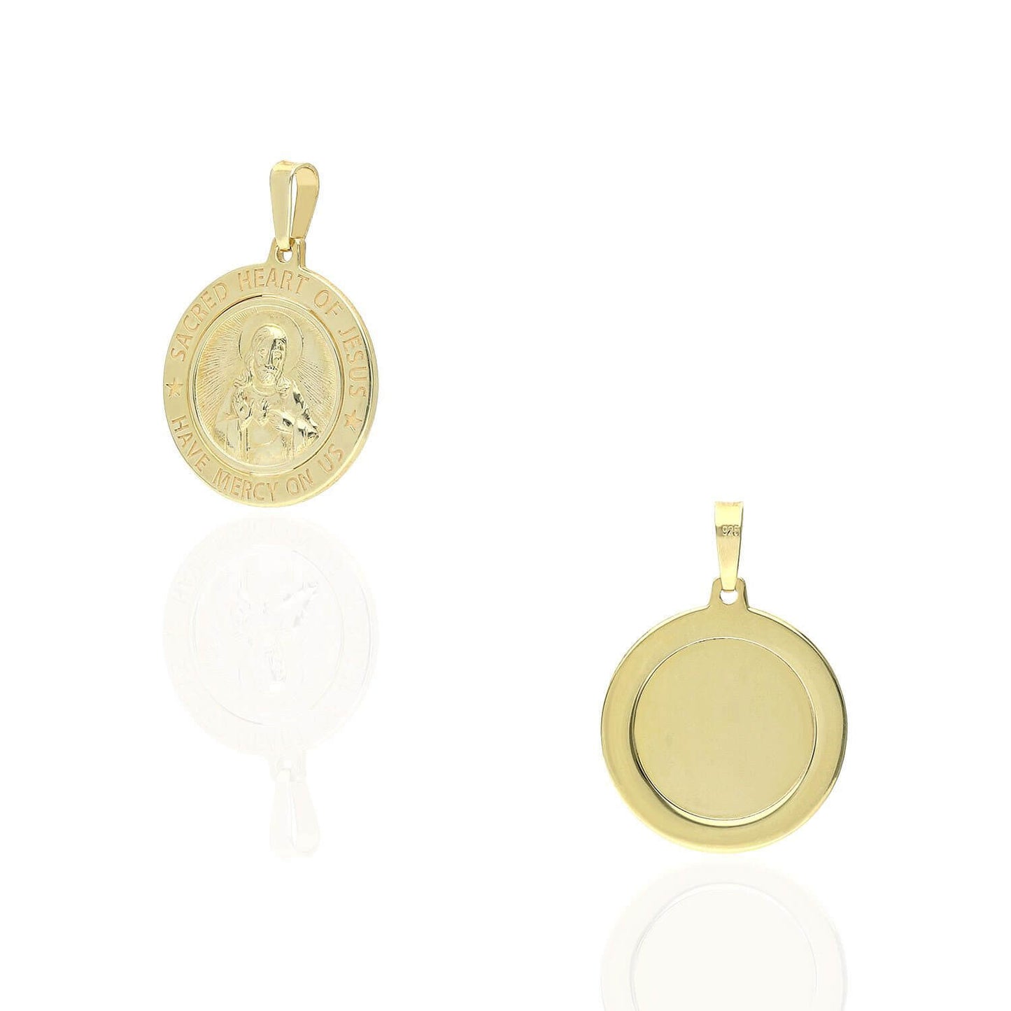 Yellow Gold Over Sterling Silver Sacred Heart Of Jesus Medal Religious Pendant