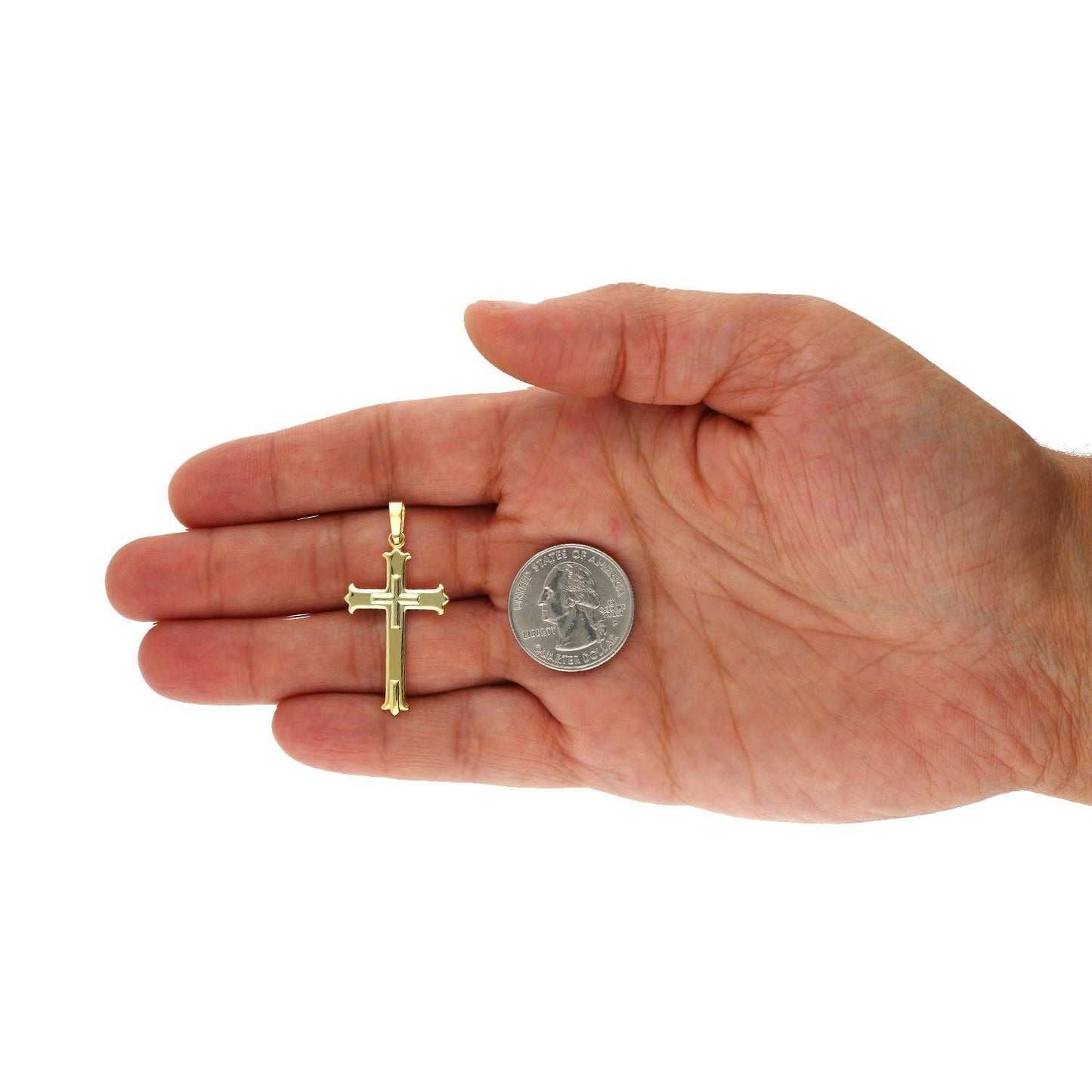 Yellow Gold Tone Over 925 Sterling Silver Religious Cross Pendant