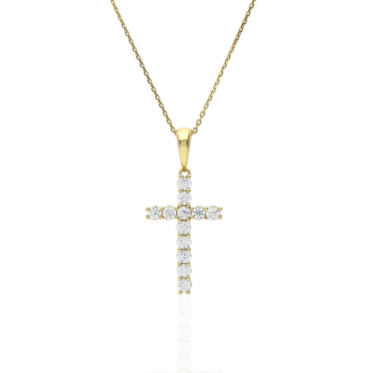0.85 TCW CZ Yellow Gold Tone 925 Sterling Silver Cross Pendant