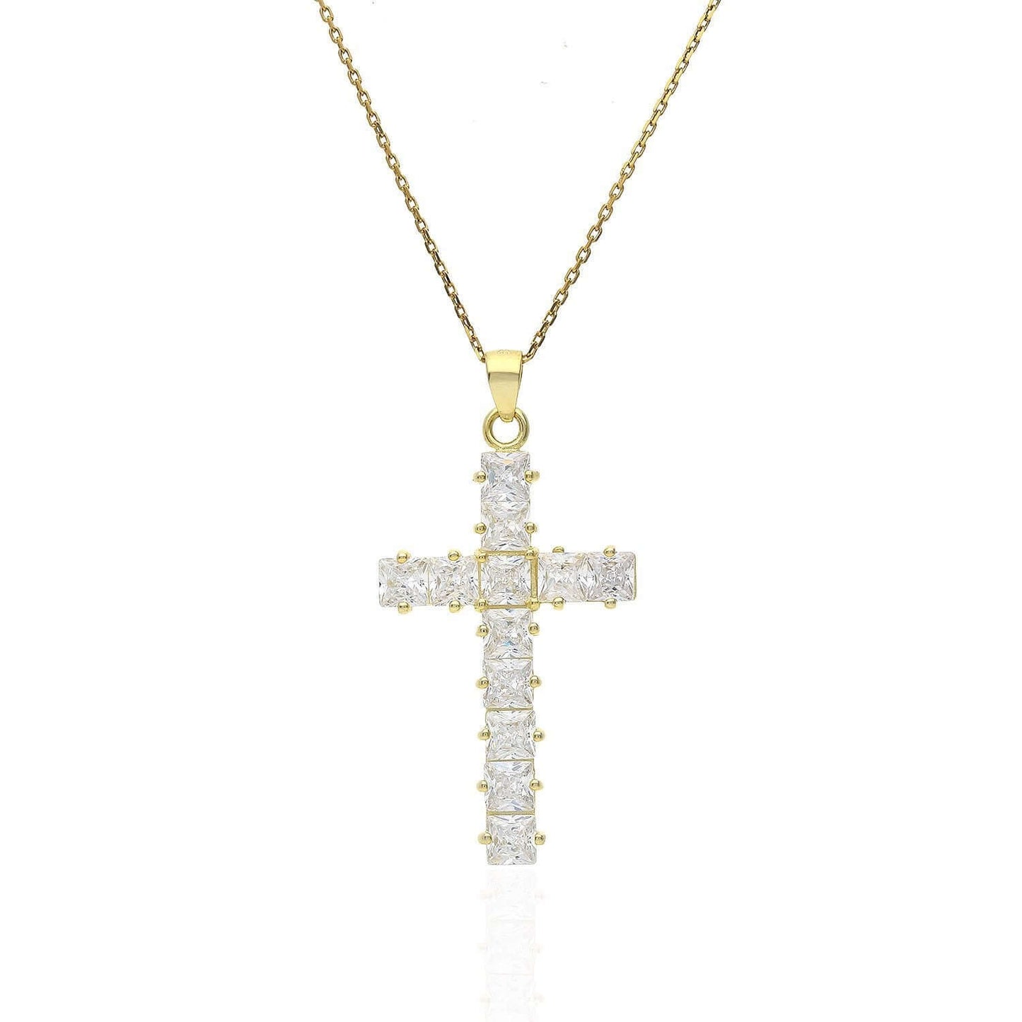 Yellow Gold Over 925 Silver 3.60CTW Princess-Cut CZ Cross Pendant