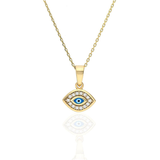 Yellow Gold Over Silver CZ Evil Eye Pendant with 18" Necklace