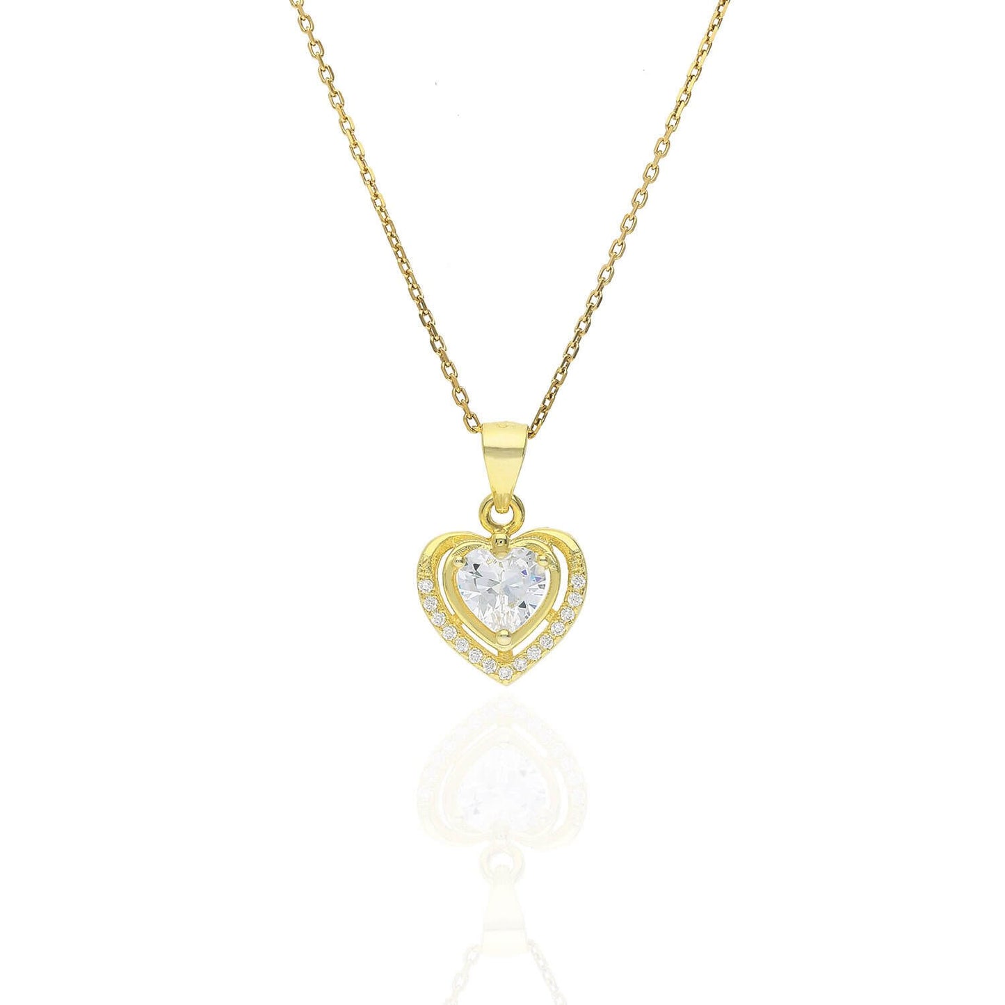Yellow Gold Tone Sterling Silver 1.15Ct CZ Halo Heart Pendant Necklace