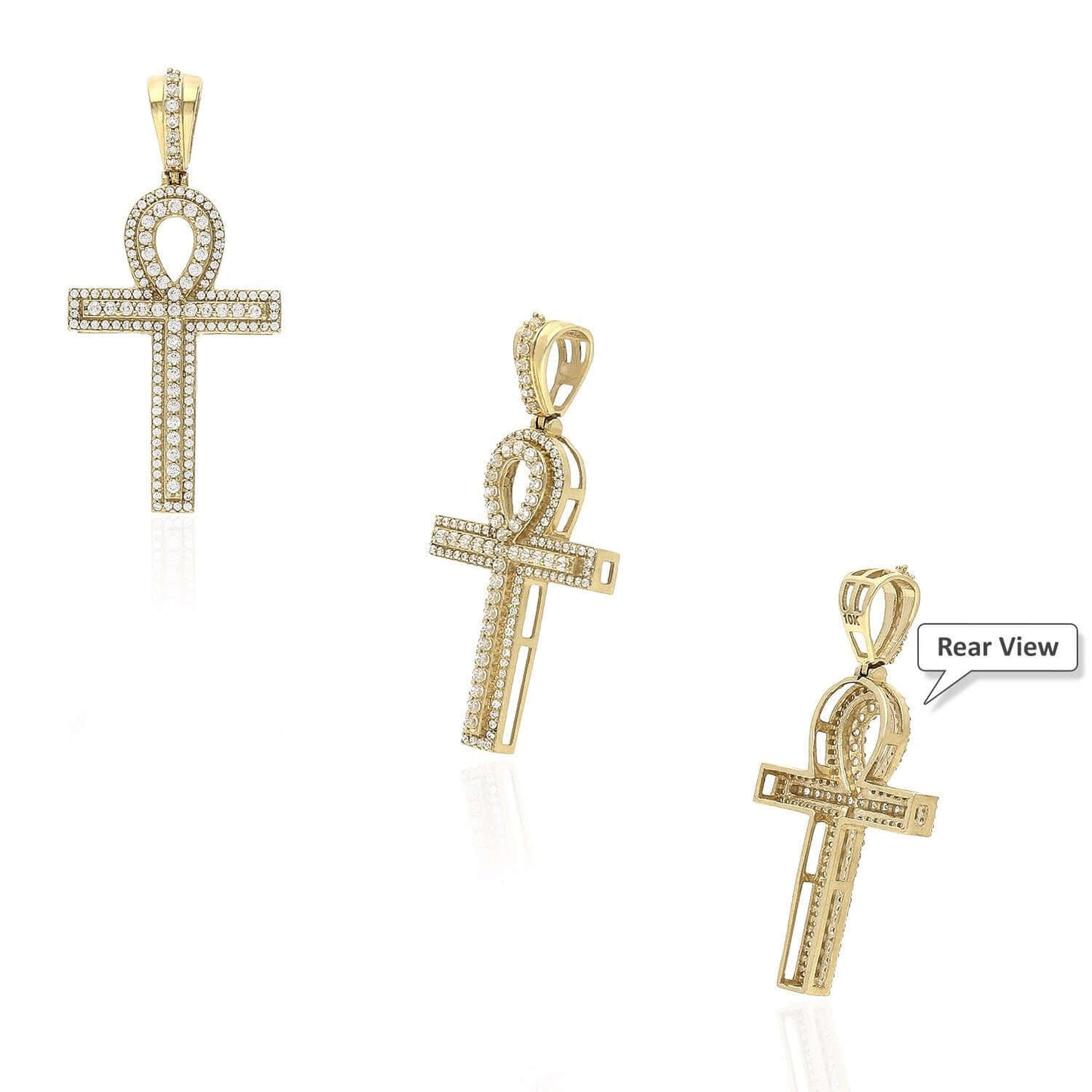 1.4Ct CZ Pave Ankh Cross Egyptian Symbol of Life 14k Gold Pendant