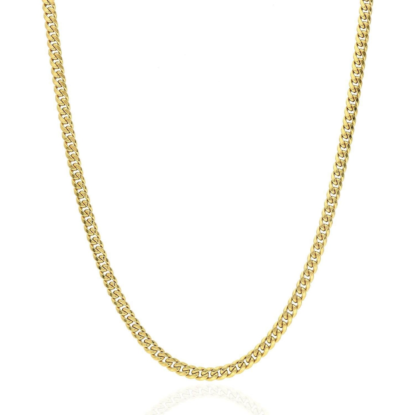 14K Yellow Gold 3.7mm Hollow Miami Cuban Chain Necklace 18"-26"