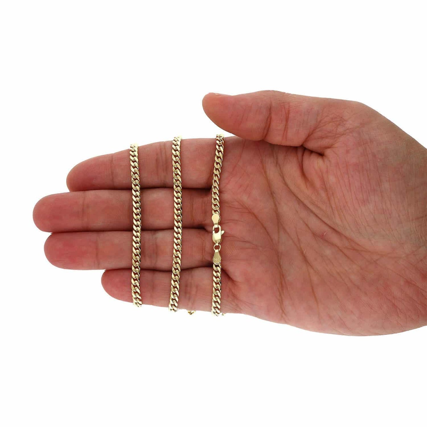 14K Yellow Gold 3.7mm Hollow Miami Cuban Chain Necklace 18"-26"