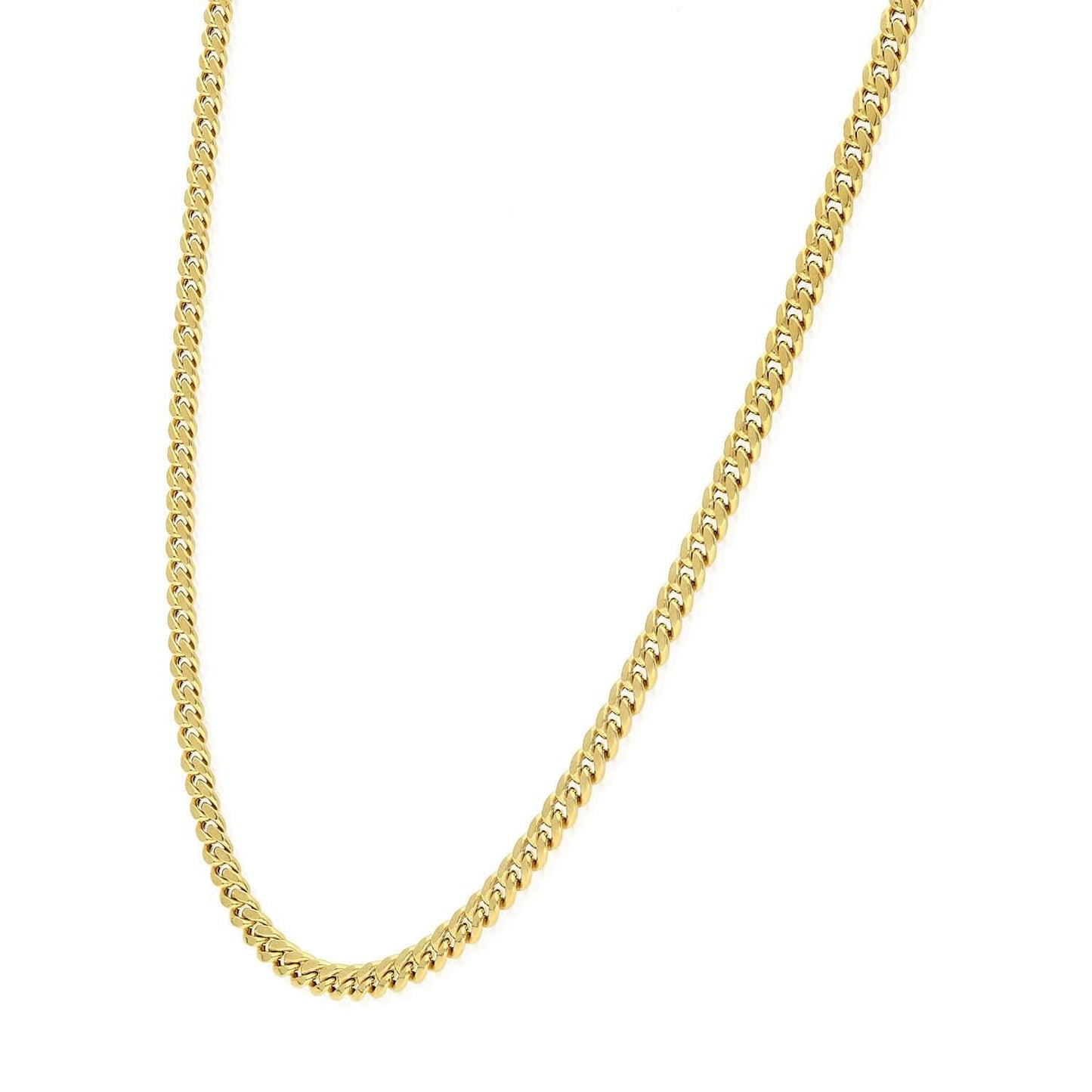 14K Yellow Gold 3.7mm Hollow Miami Cuban Chain Necklace 18"-26"