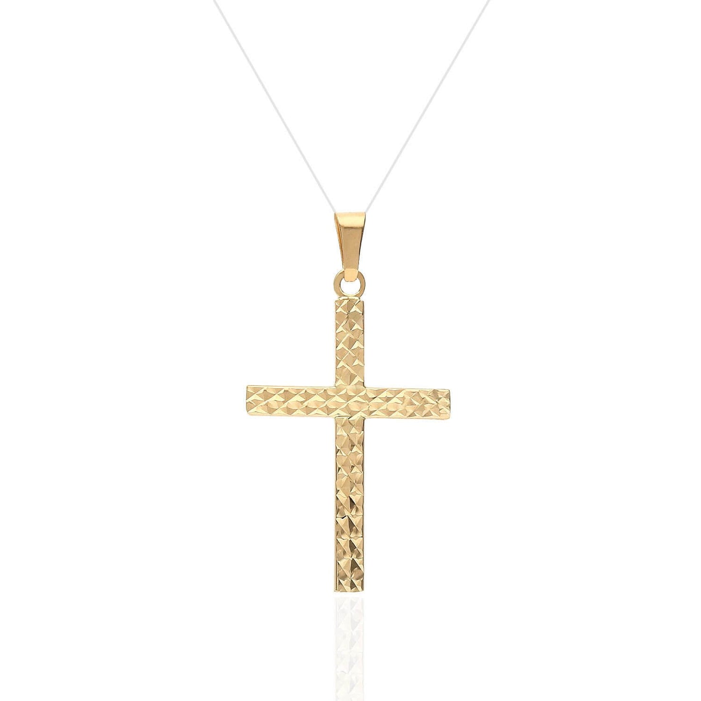 14K Yellow Gold Diamond Cut Square Tube Religious Cross Pendant