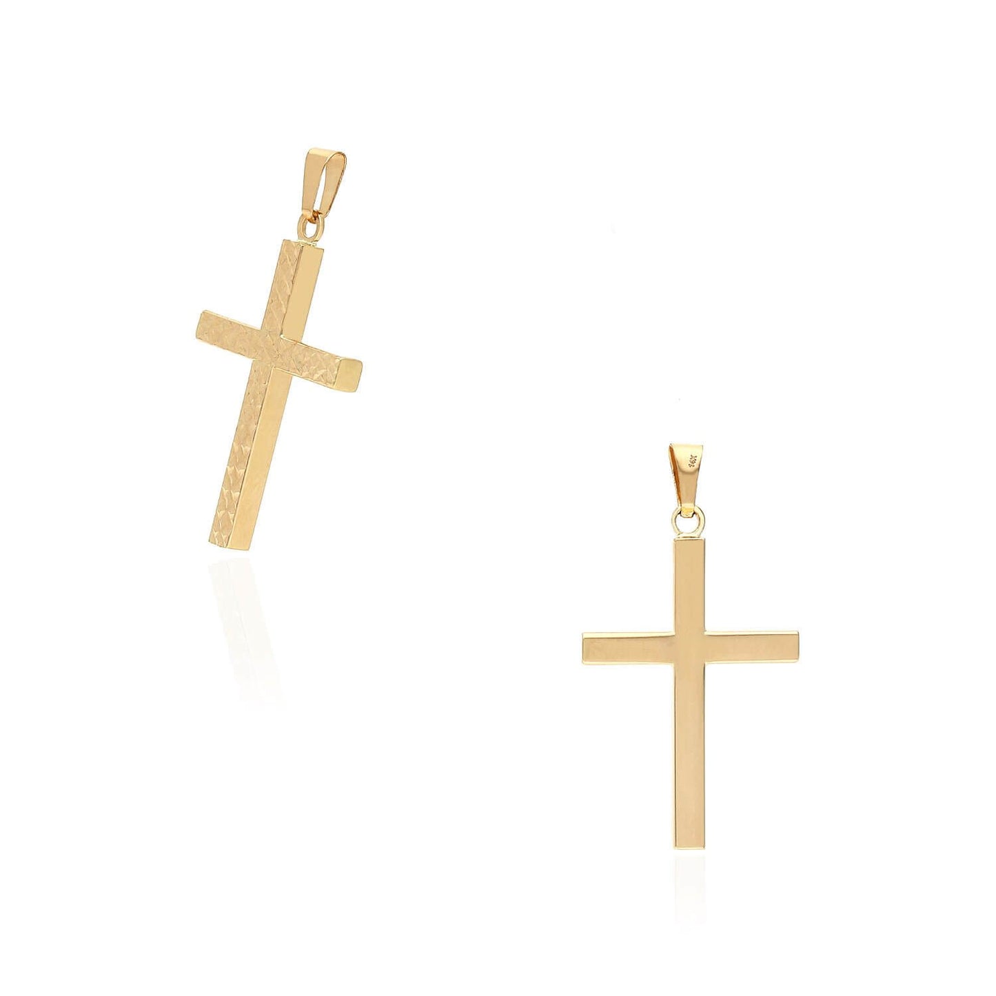 14K Yellow Gold Diamond Cut Square Tube Religious Cross Pendant