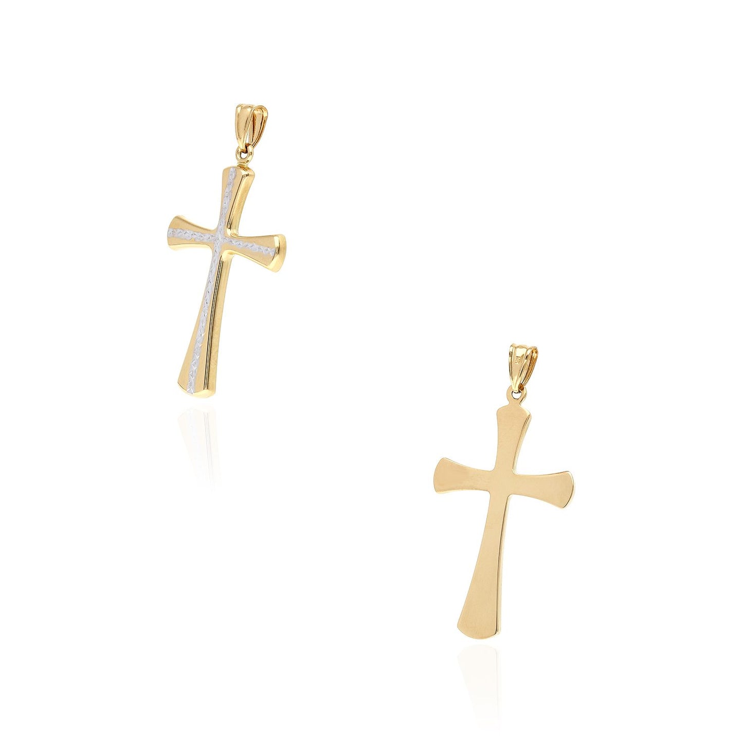 14K Two-Tone Yellow Gold Diamond Cut Religious Cross Pendant 1.7"