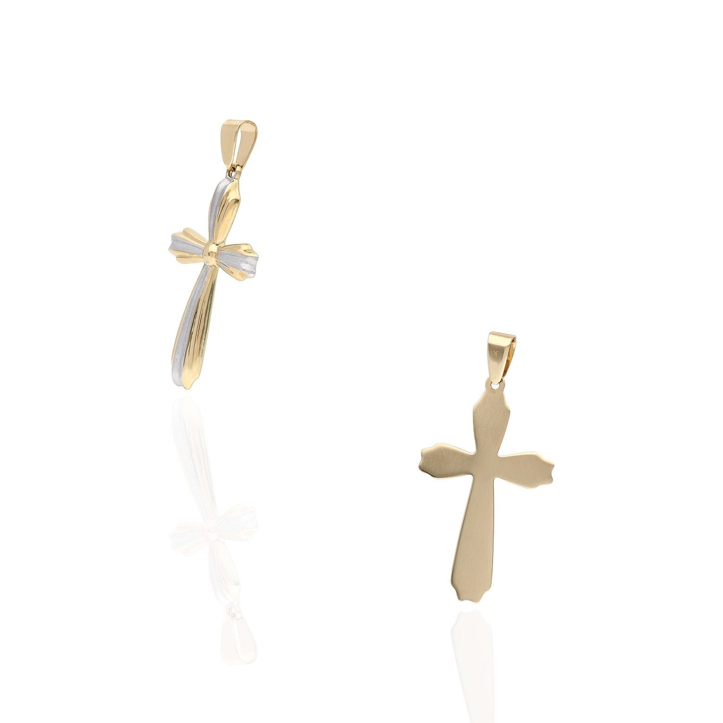 14K Yellow And White Gold Satin Finish Religious Cross Pendant 1.65"
