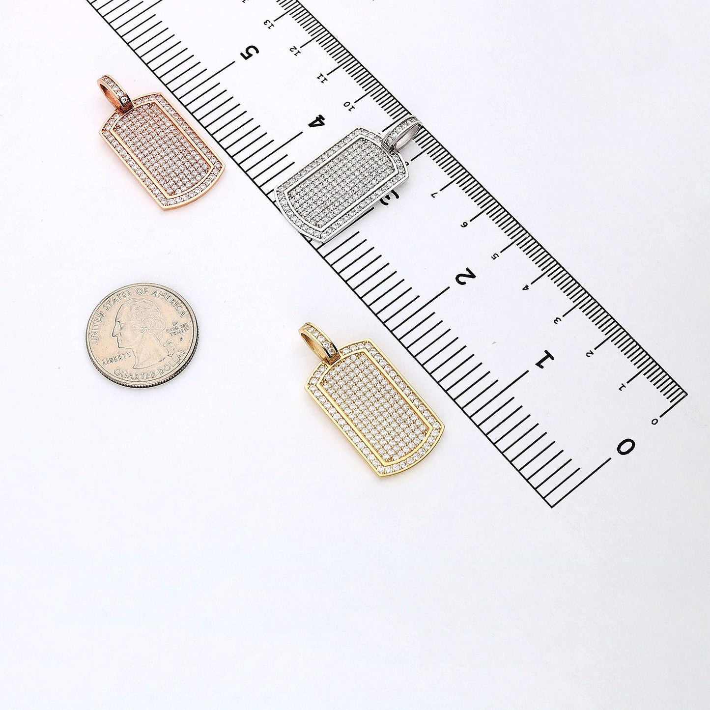 2.20CTW CZ Dog Tags Pendant 14K Yellow White Rose Gold