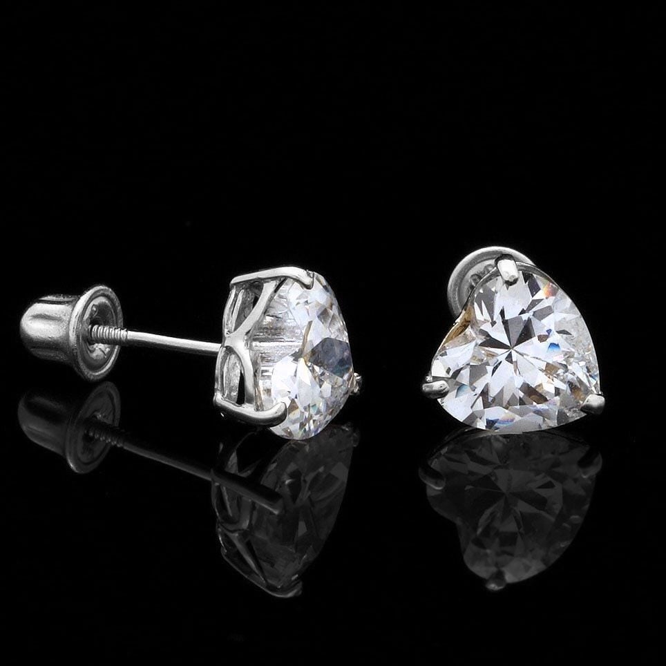 0.50CTW CZ Heart 14K Solid White Gold 4mm Stud Earrings