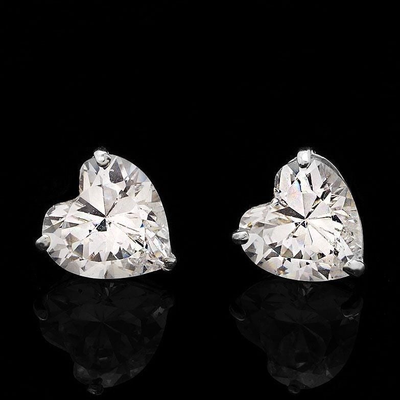 0.50CTW CZ Heart 14K Solid White Gold 4mm Stud Earrings
