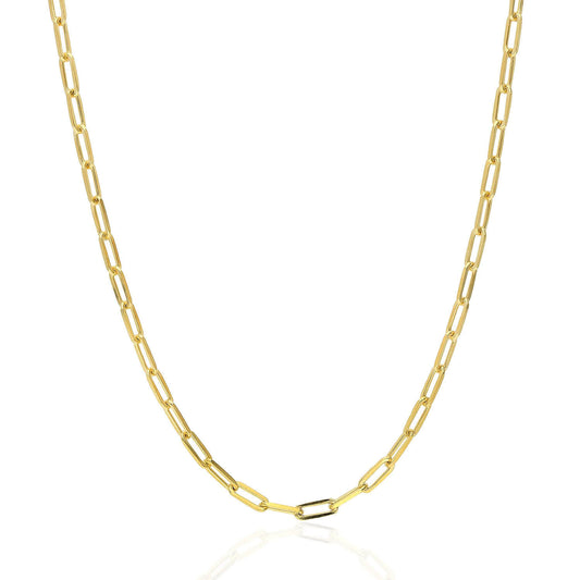 Yellow Gold Over Sterling Silver 3mm Paperclip Elongated Chain (Solid Links) 16"-24"