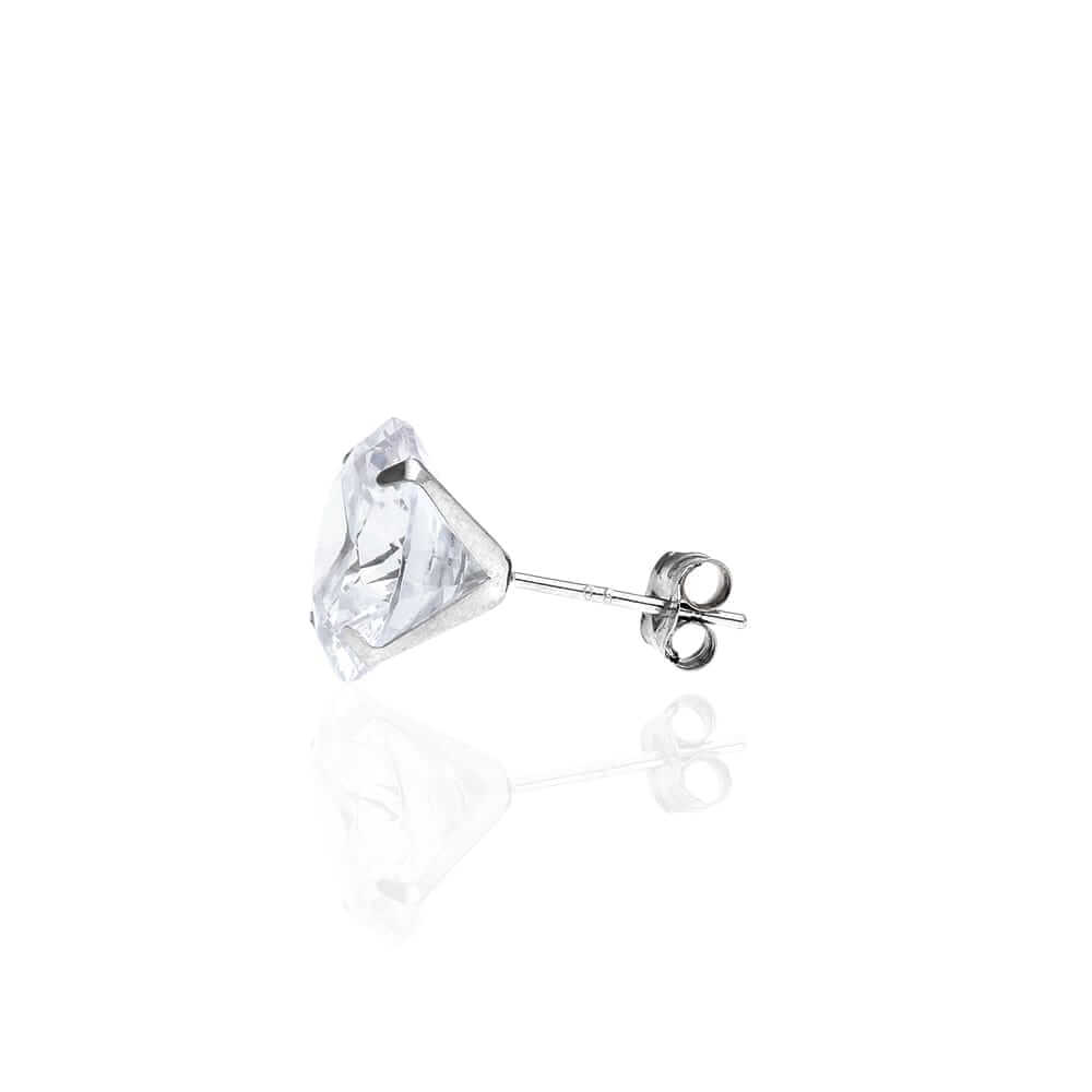 4CT CZ 14K White Gold Round 10mm Stud Earring (Single Half Pair)