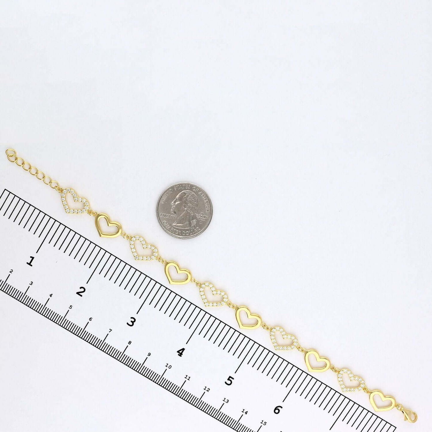 Yellow White Gold Tone 925 Sterling Open Heart CZ Bracelet