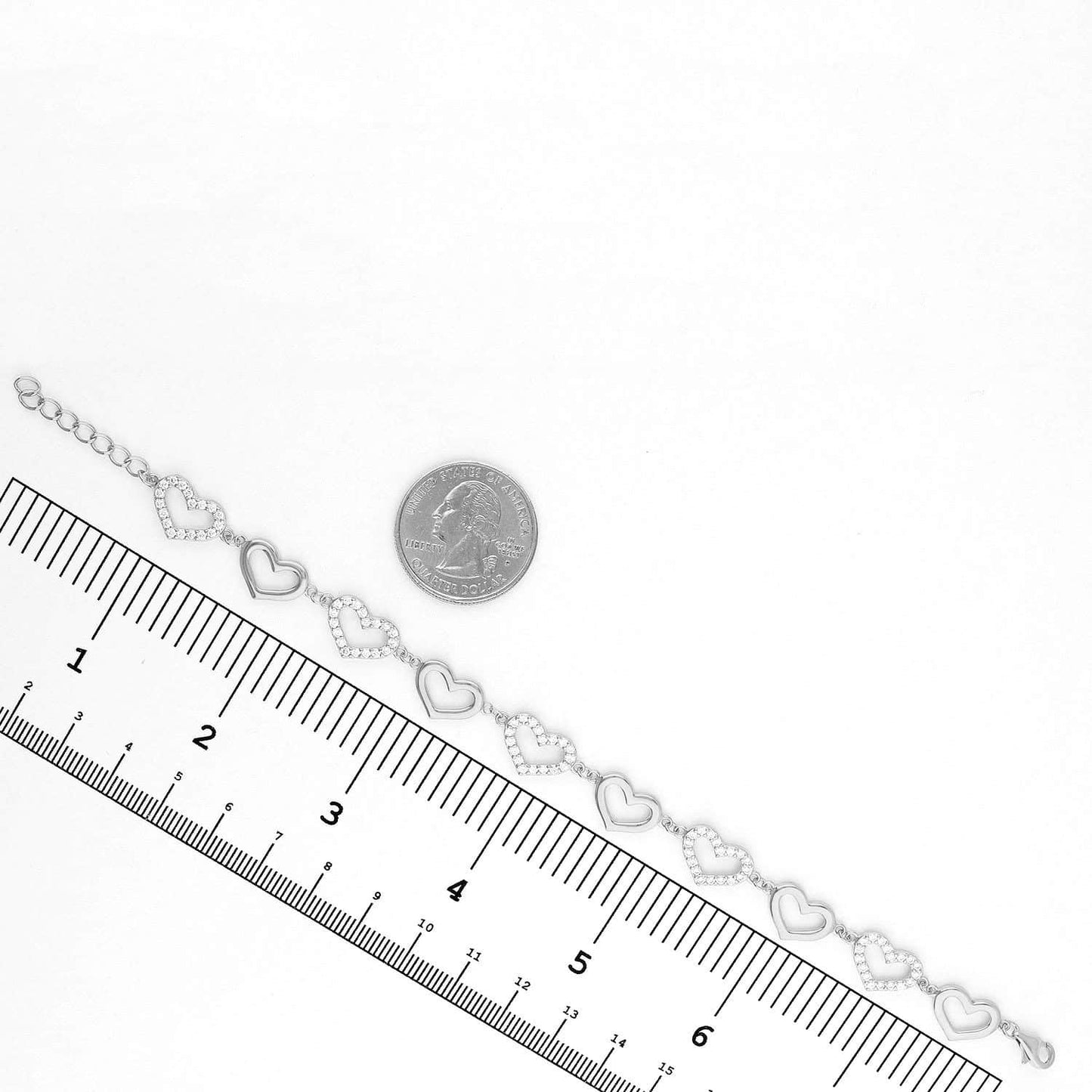 Yellow White Gold Tone 925 Sterling Open Heart CZ Bracelet