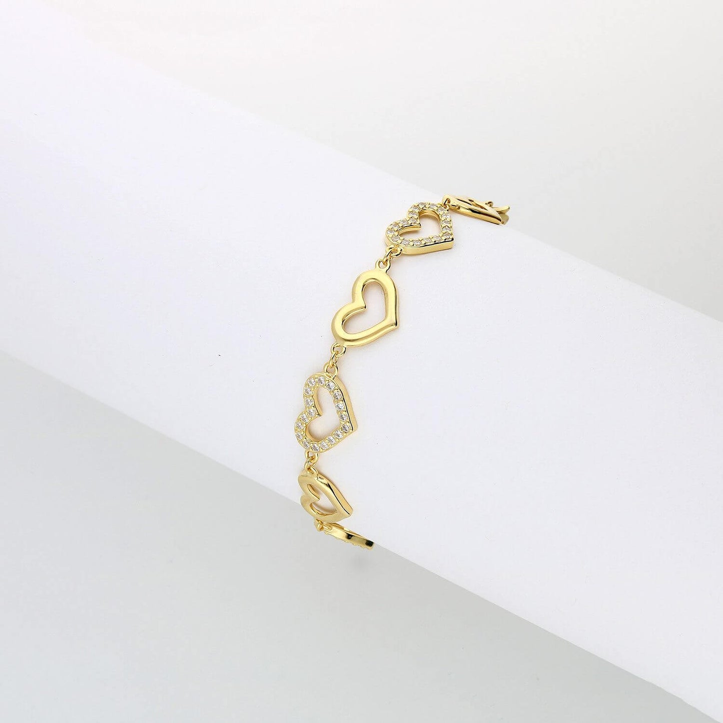 Yellow White Gold Tone 925 Sterling Open Heart CZ Bracelet
