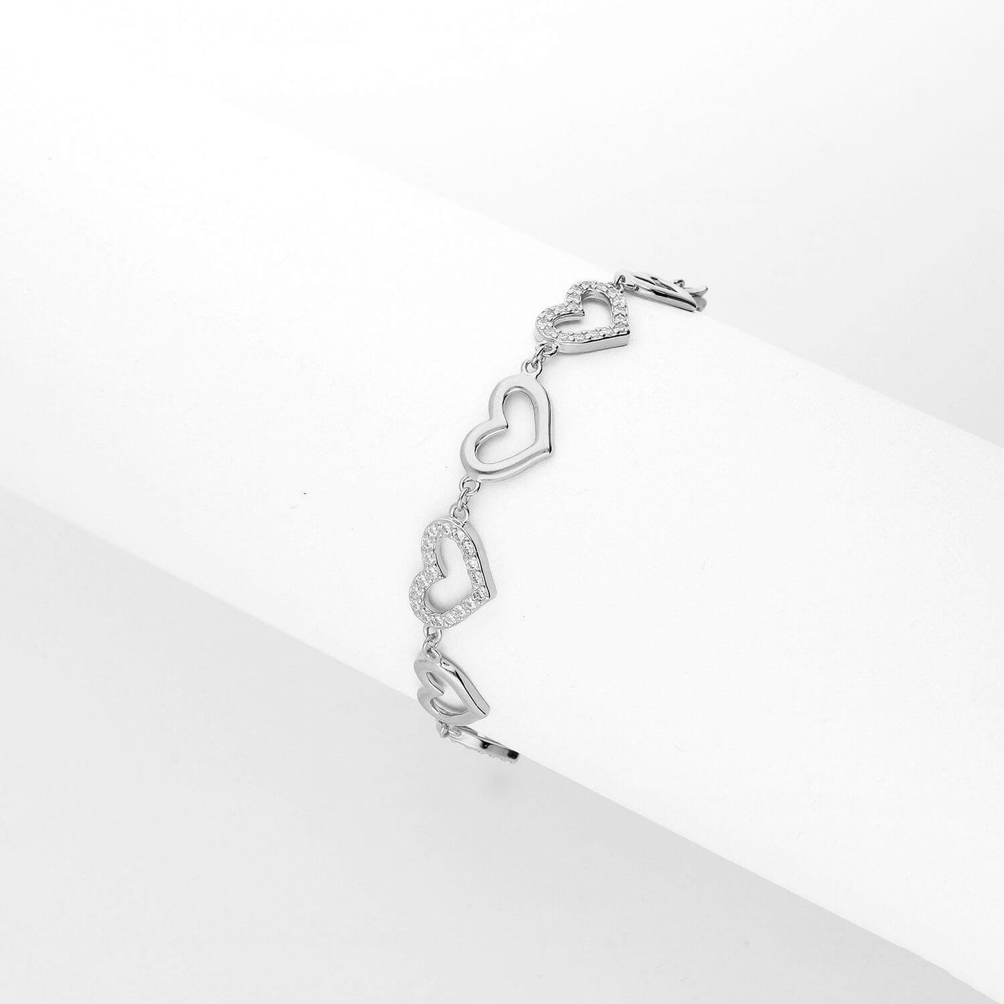 Yellow White Gold Tone 925 Sterling Open Heart CZ Bracelet