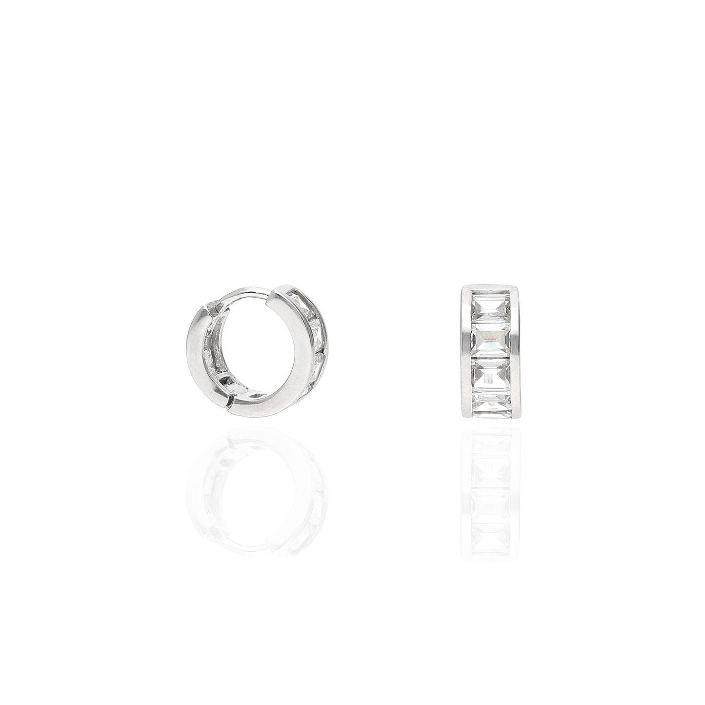 925 Sterling Silver Emerald Cut CZ 12mm Huggie Hoop Earrings