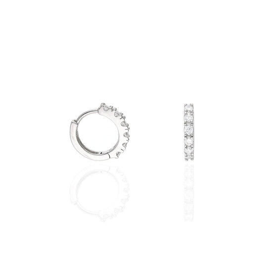 White Gold Over 925 Sterling Silver CZ 15mm Huggie Hoop Earrings