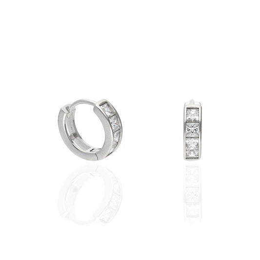 1.5Ct CZ Princess-Cut White Gold Over Silver Huggie Hoop Earrings