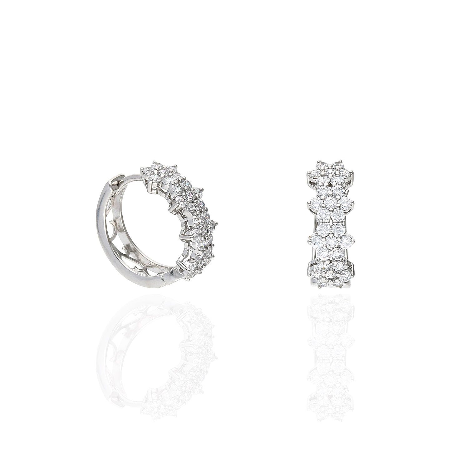 1.15Ct CZ Flower Cluster Huggie Hoop Earrings 925 Sterling Silver