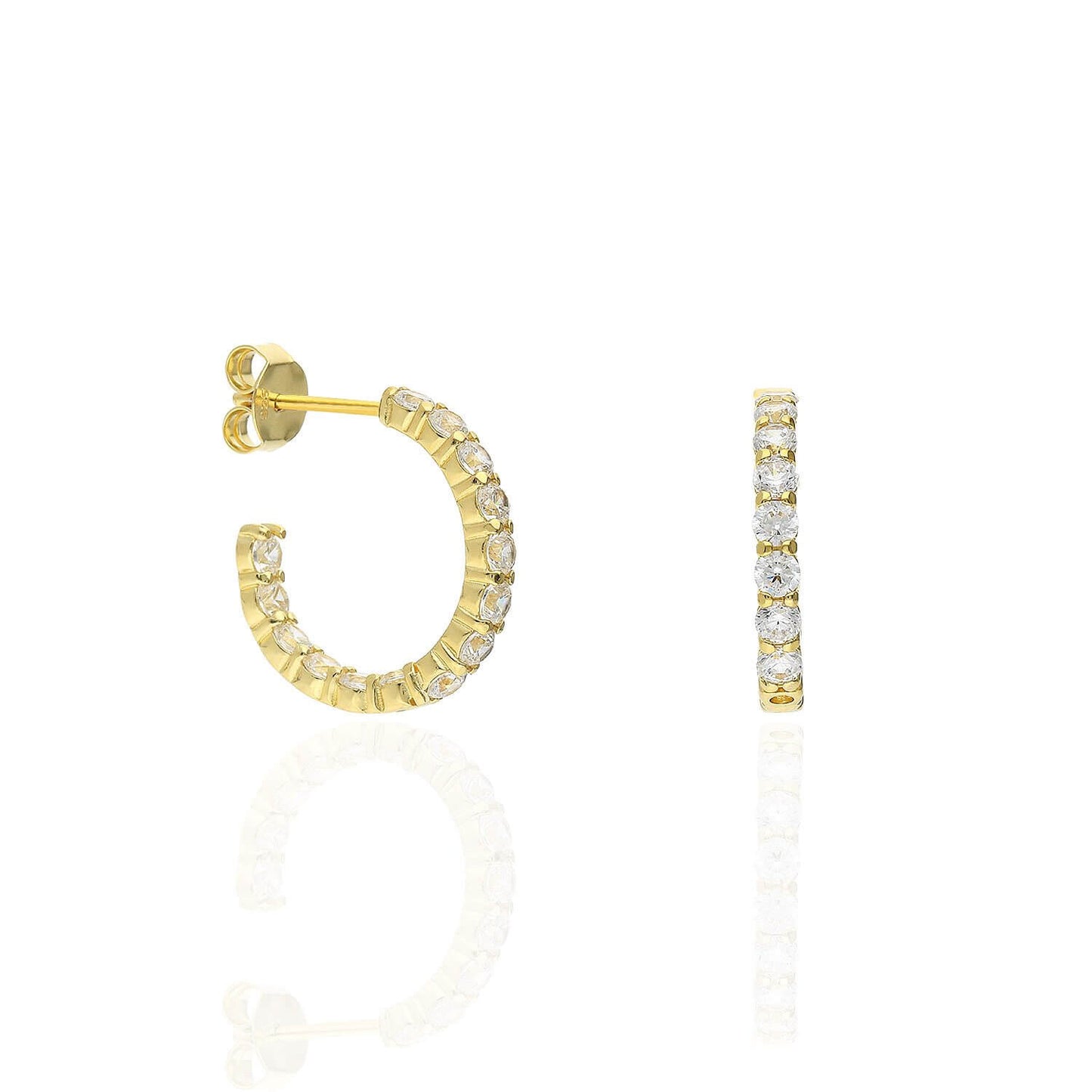 Yellow White Gold Over 925 Silver Inside Outside CZ Stud Hoop Earrings