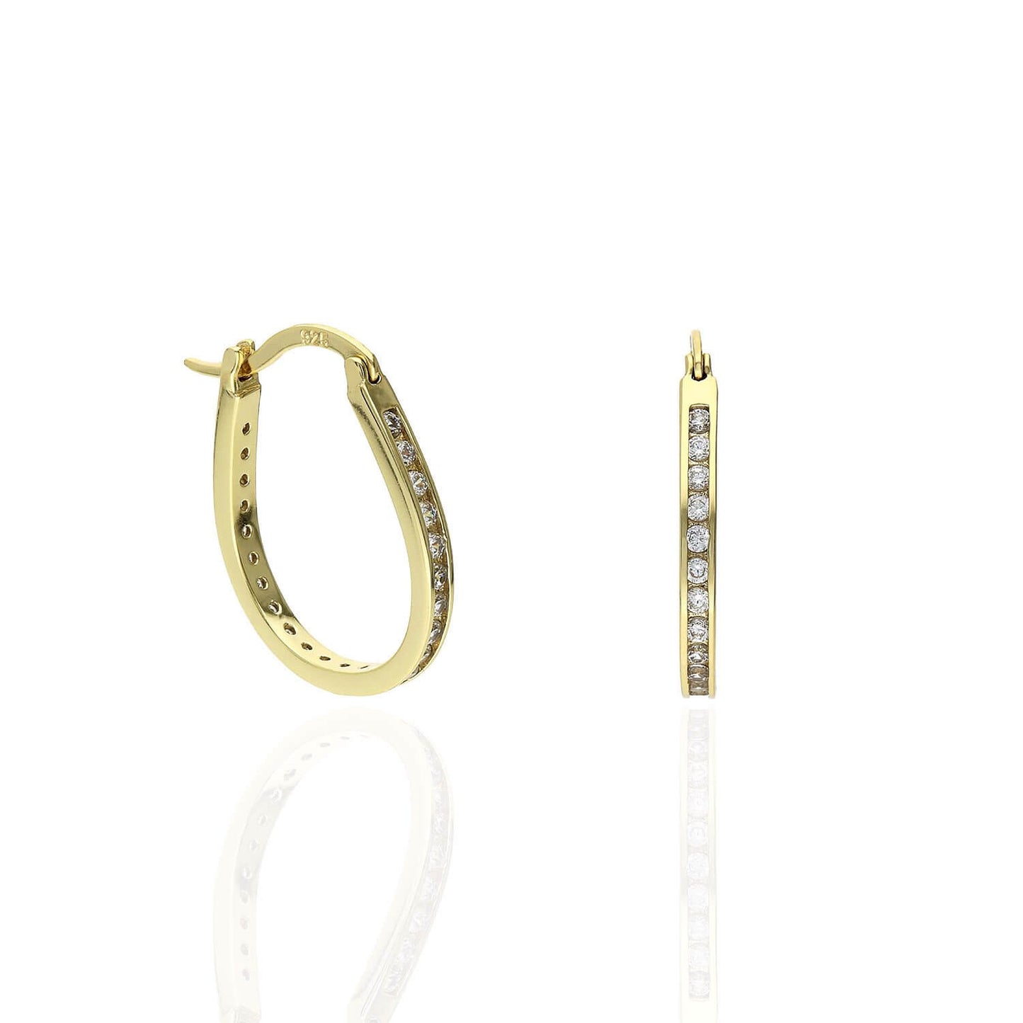 Yellow White Gold Over 925 Silver Channel-Set CZ Hoop Earrings