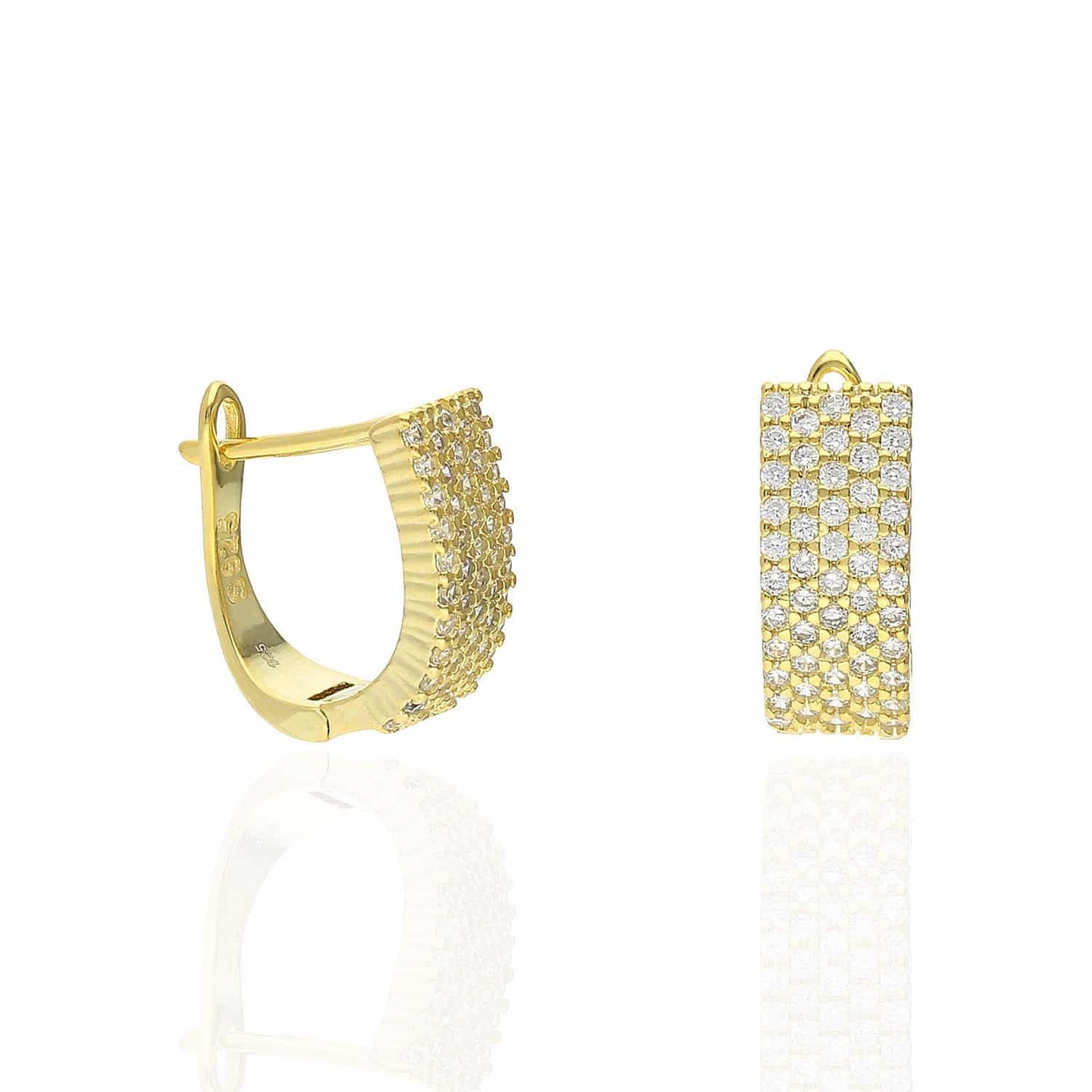Yellow White Gold Over Sterling Silver Pave CZ Latch Back Earrings