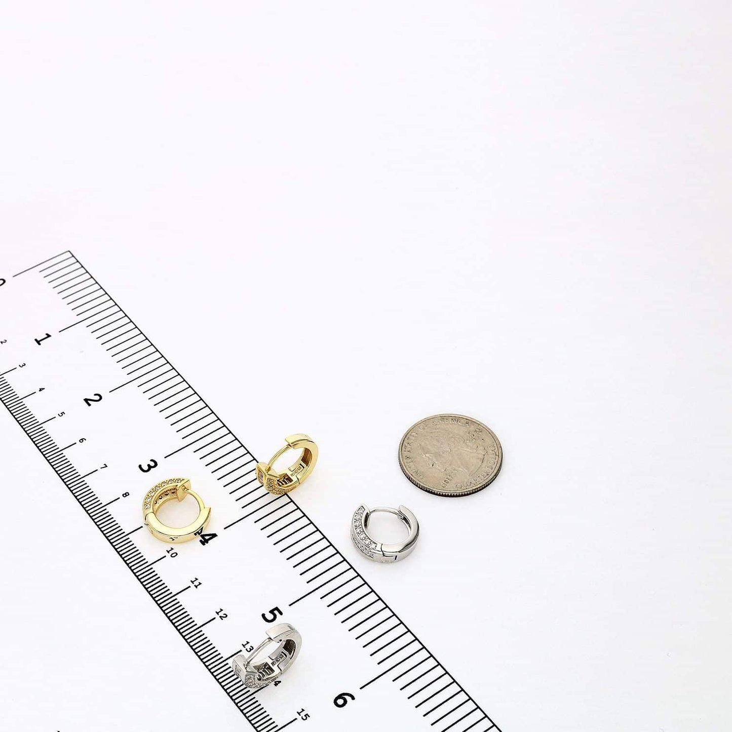 Yellow White Gold Over Silver Channel Baguette Round CZ Huggie Hoop Earrings