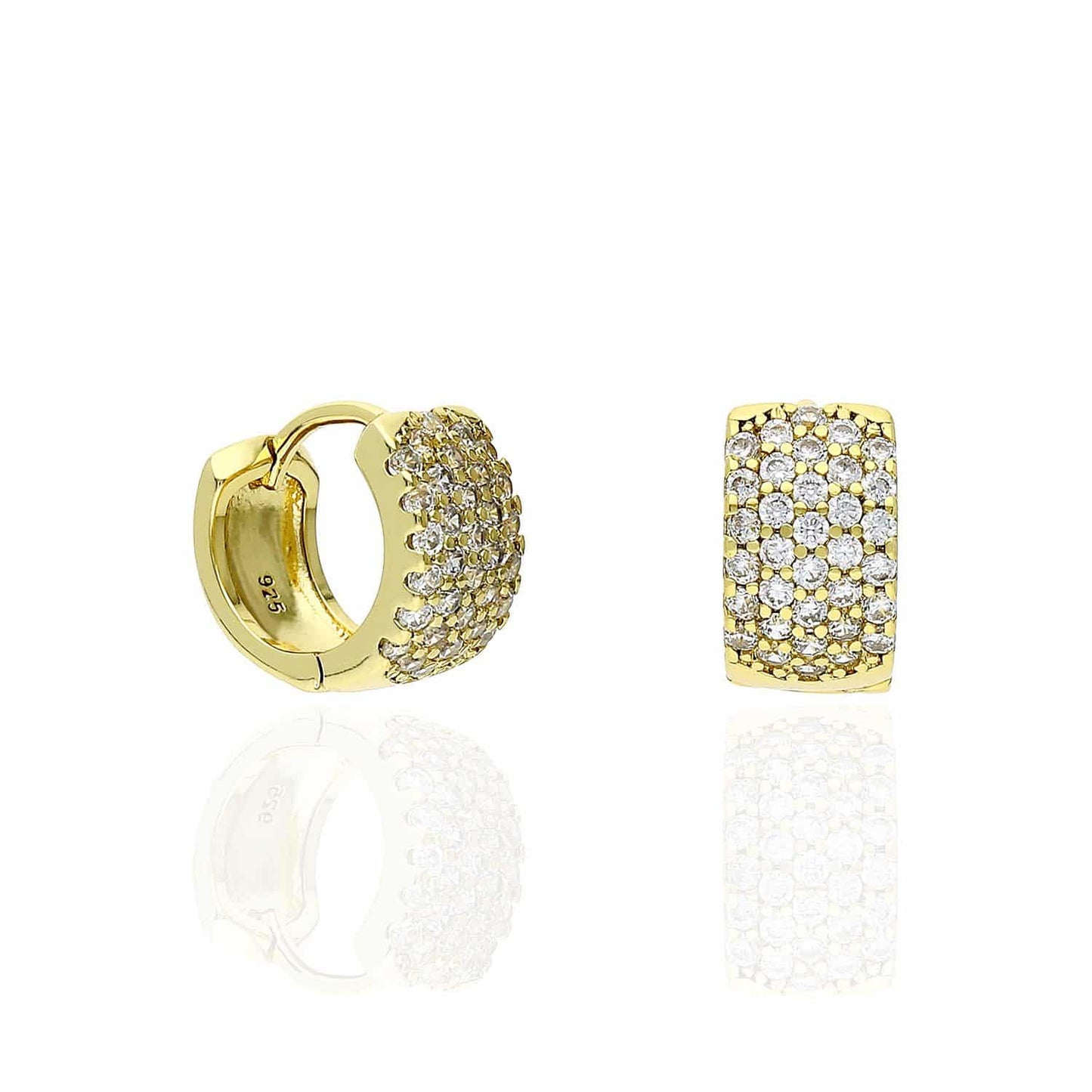 Yellow White Gold Plated 925 Silver Cubic Zirconia 12mm Huggie Hoop Earrings