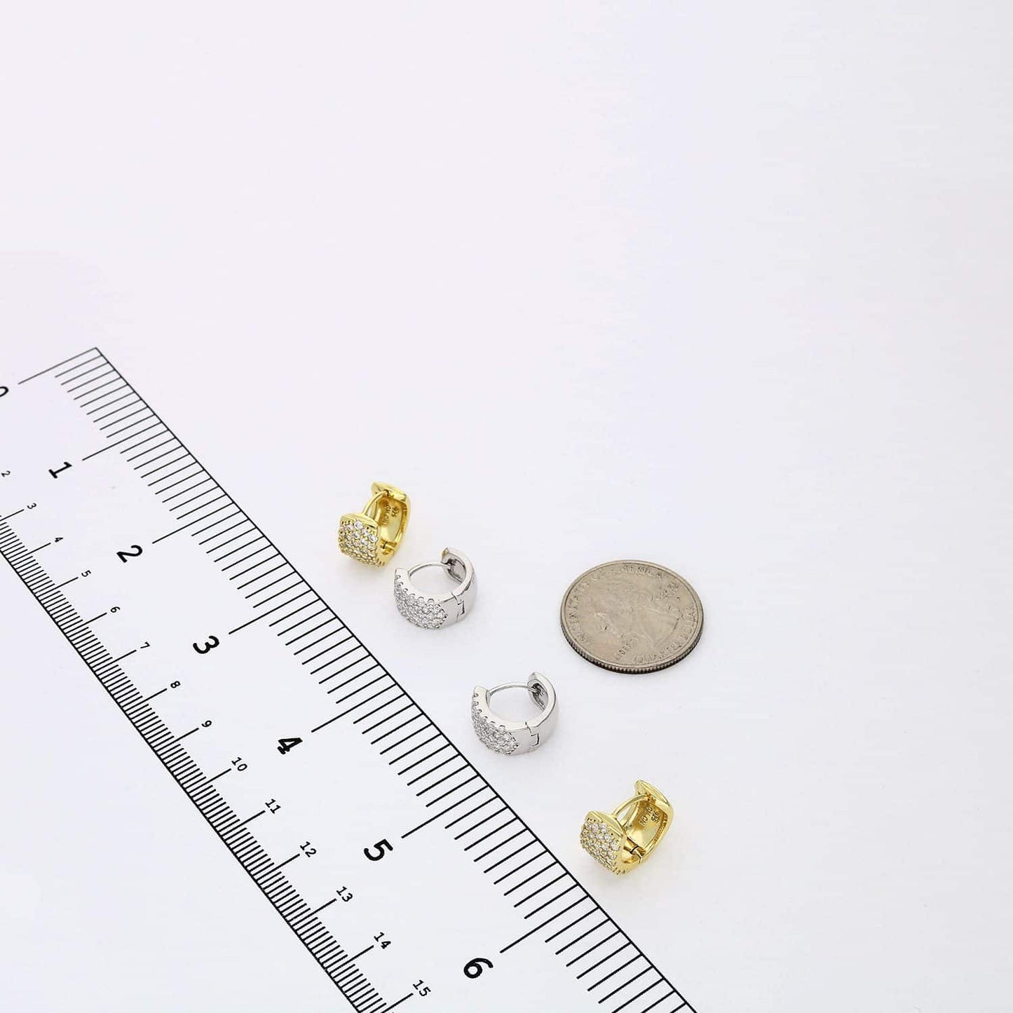 Yellow White Gold Plated 925 Silver Cubic Zirconia 12mm Huggie Hoop Earrings